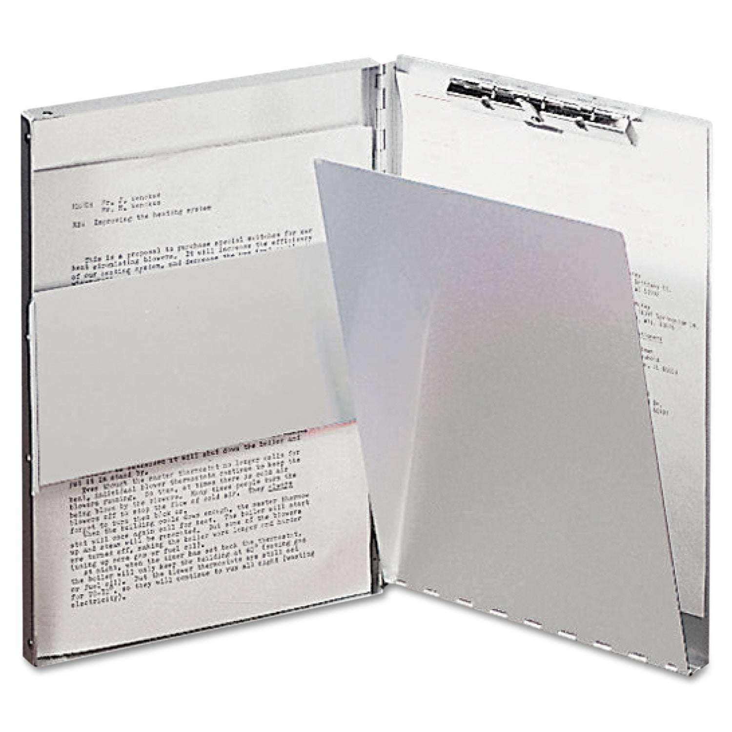 Snapak Aluminum Side-Open Forms Folder, 0.5" Clip Capacity, Holds 8.5 x 14 Sheets, Silver -