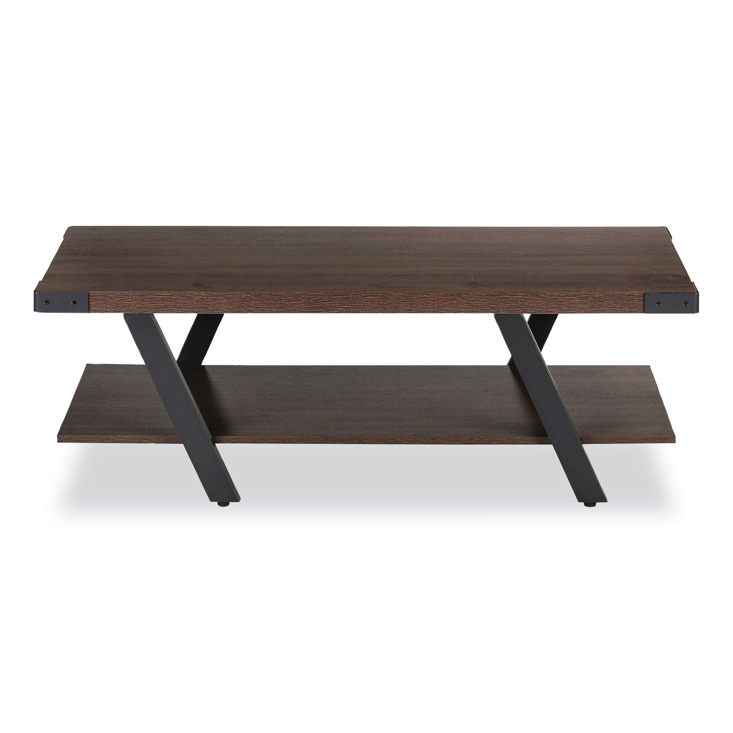 Safco Mirella Coffee Table - 48" x 23.8"16" , 1.6" Table Top - 1 Shelve(s) - Material: Laminate, Medium Density Fiberboard (MDF) - Finish: Southern Tobacco, Powder Coated - 1