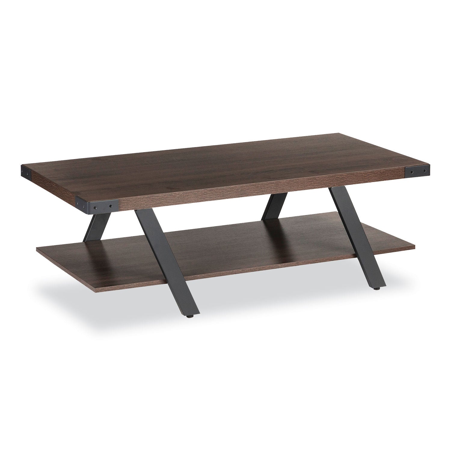 Safco Mirella Coffee Table - 48" x 23.8"16" , 1.6" Table Top - 1 Shelve(s) - Material: Laminate, Medium Density Fiberboard (MDF) - Finish: Southern Tobacco, Powder Coated - 2
