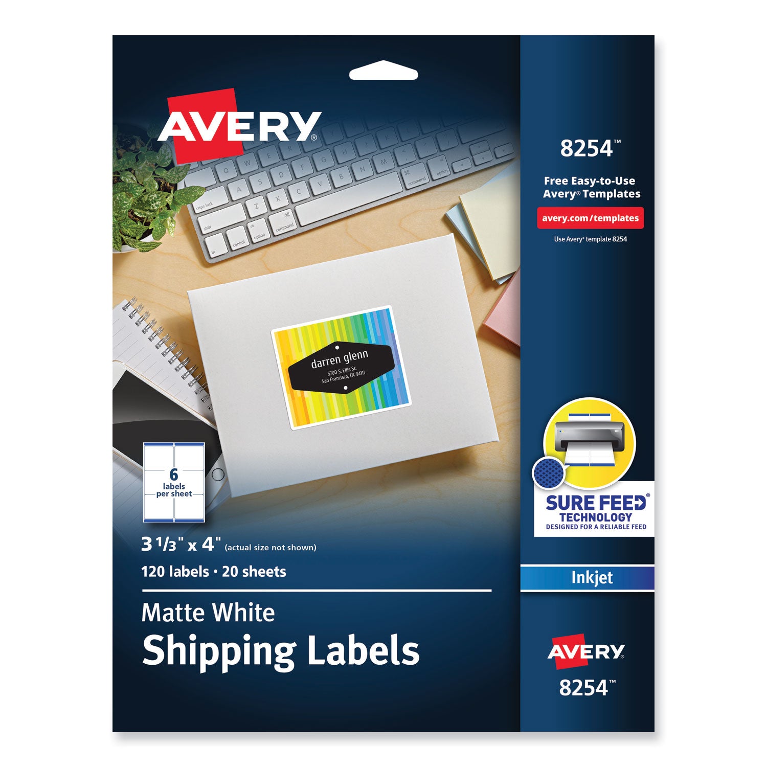 Vibrant Inkjet Color-Print Labels w/ Sure Feed, 3.33 x 4, Matte White, 120/PK -