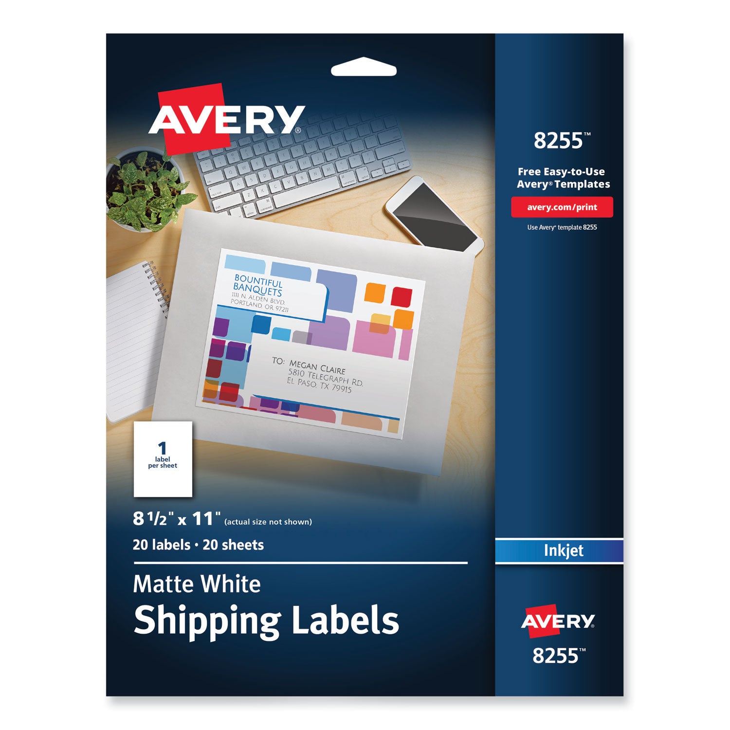 Full-Sheet Vibrant Inkjet Color-Print Labels, 8.5 x 11, Matte White, 20/Pack -