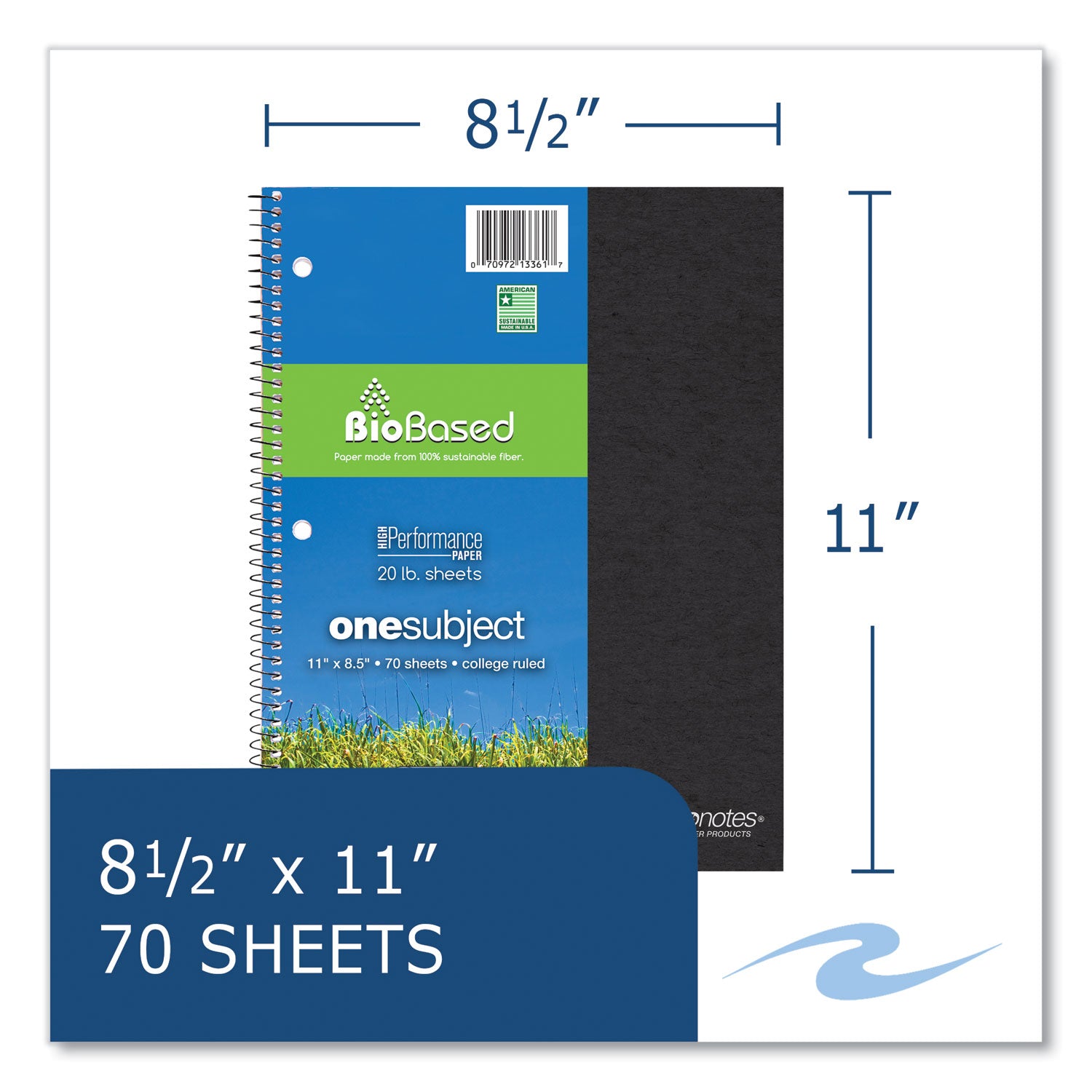 Environotes BioBased Notebook, 1-Subject, Medium/College Rule, Randomly Assorted Earthtone Cover, (70) 11 x 8.5 Sheets -