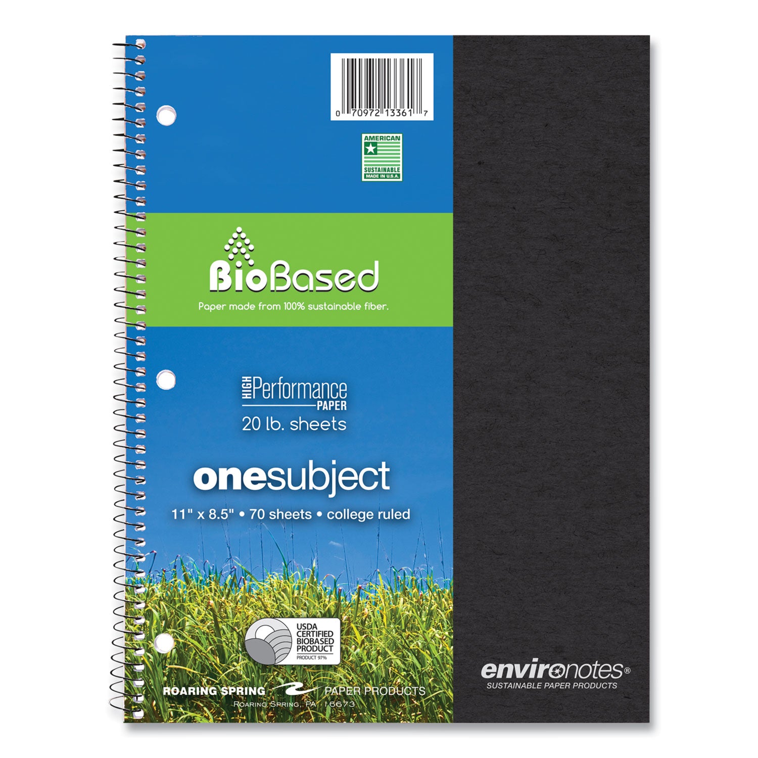 Environotes BioBased Notebook, 1-Subject, Medium/College Rule, Randomly Assorted Earthtone Cover, (70) 11 x 8.5 Sheets -