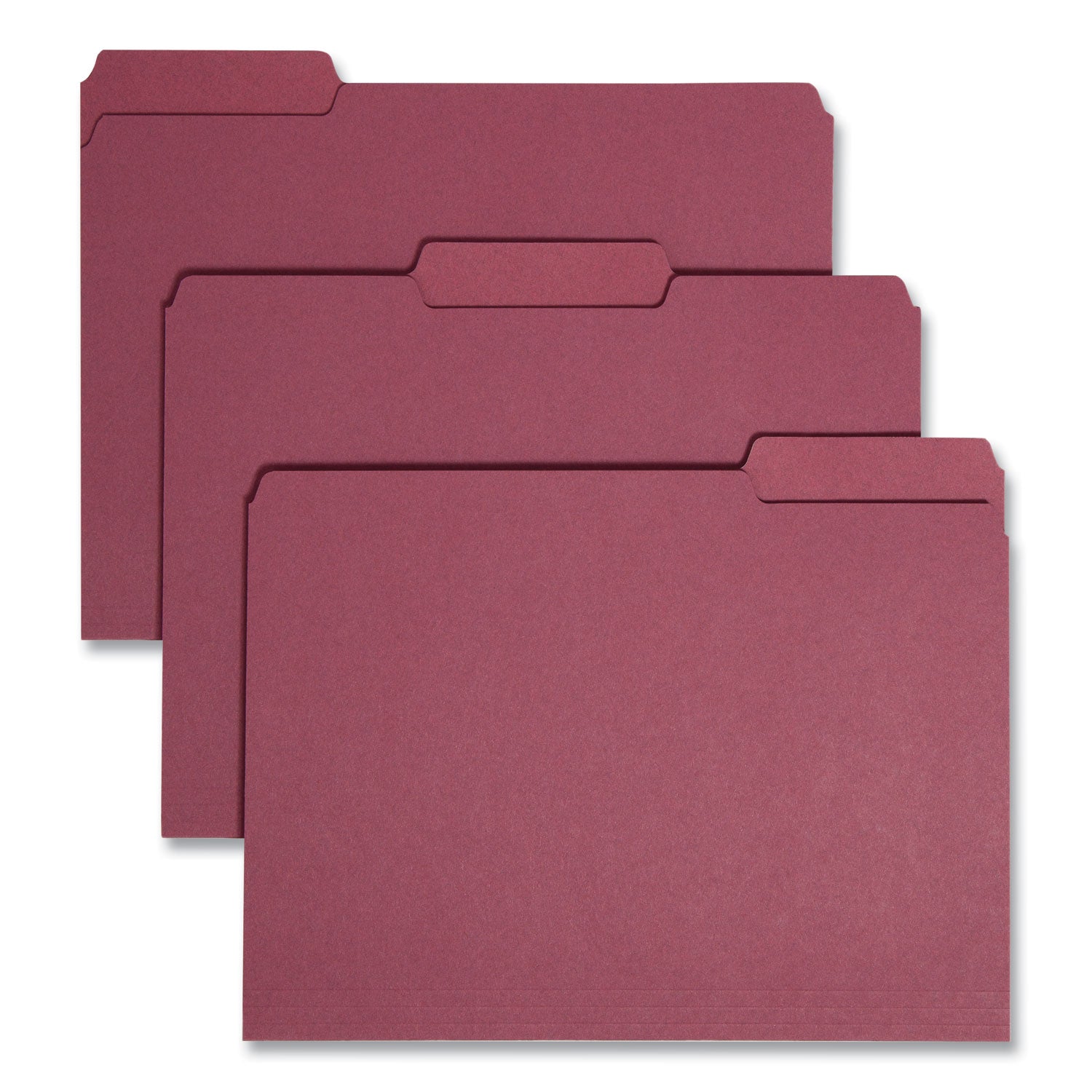 Interior File Folders, 1/3-Cut Tabs: Assorted, Letter Size, 0.75" Expansion, Maroon, 100/Box -