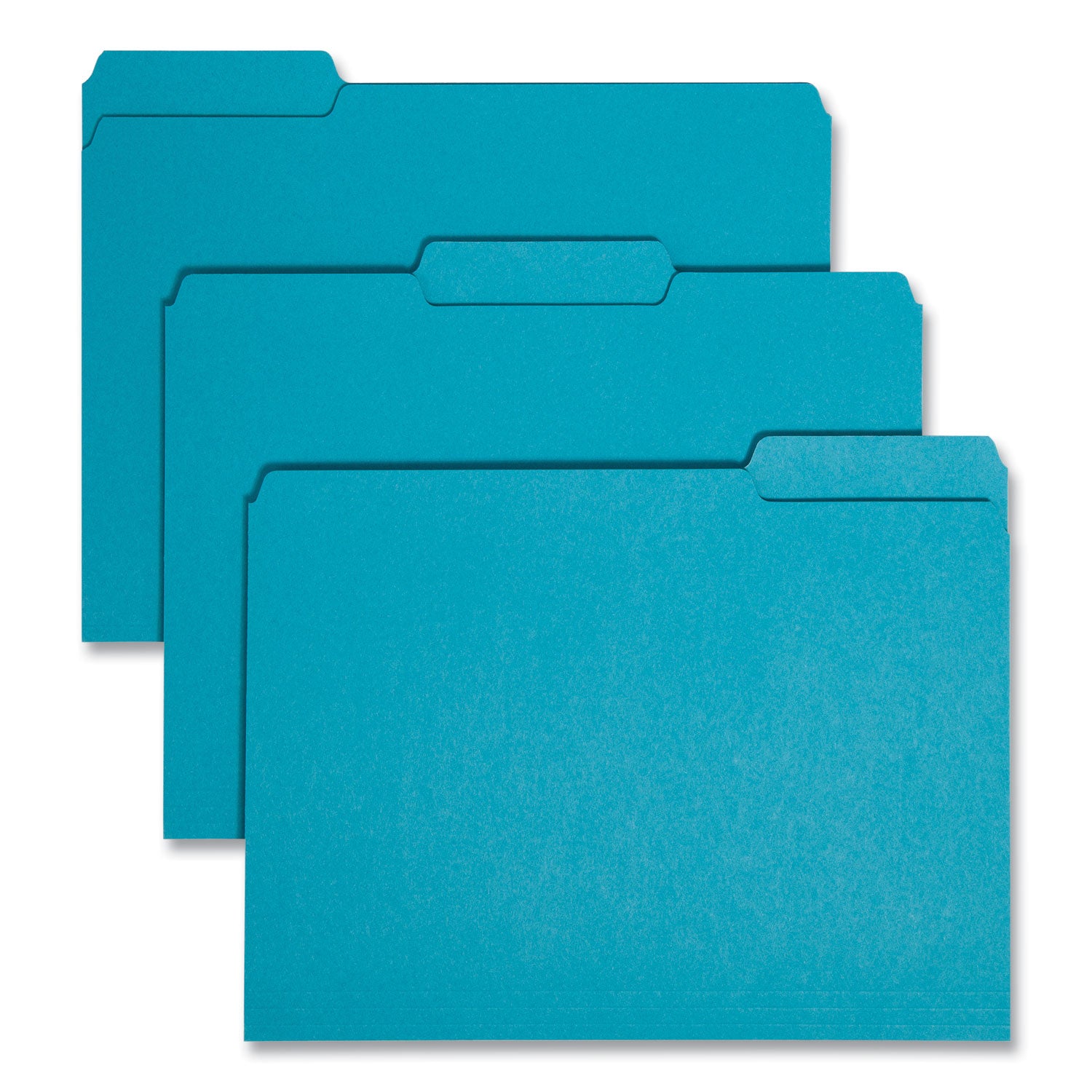 Interior File Folders, 1/3-Cut Tabs: Assorted, Letter Size, 0.75" Expansion, Teal, 100/Box -