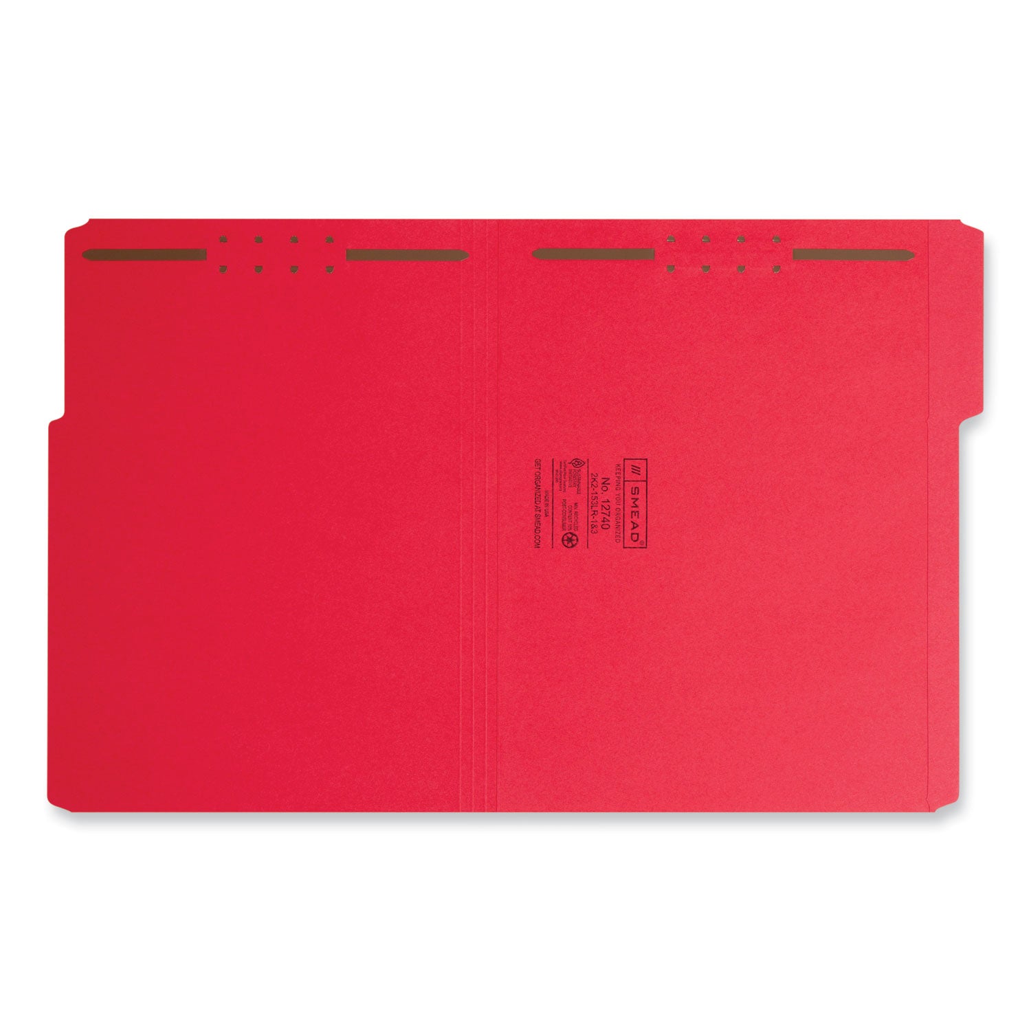 Top Tab Colored Fastener Folders, 0.75" Expansion, 2 Fasteners, Letter Size, Red Exterior, 50/Box -