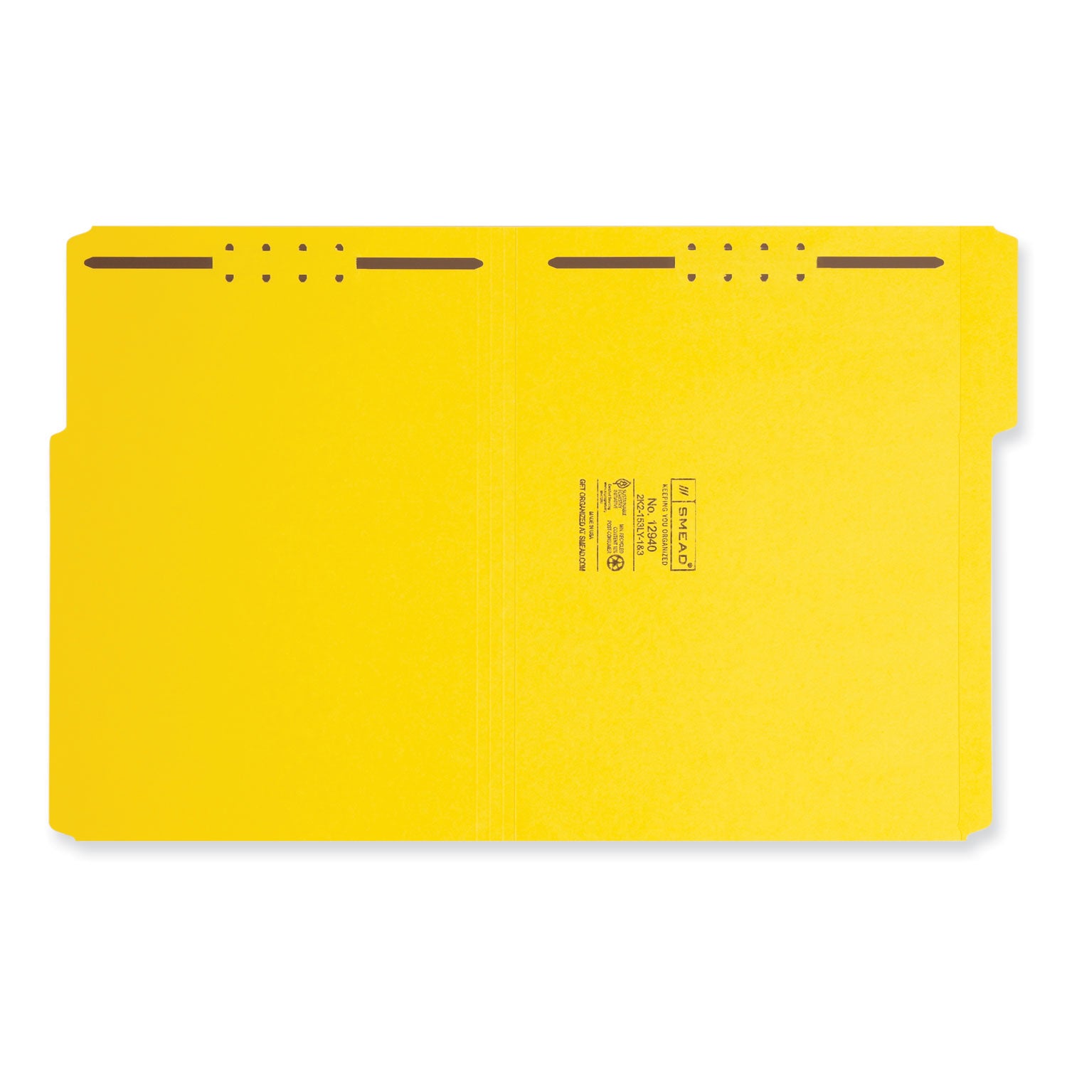 Top Tab Colored Fastener Folders, 0.75" Expansion, 2 Fasteners, Letter Size, Yellow Exterior, 50/Box -