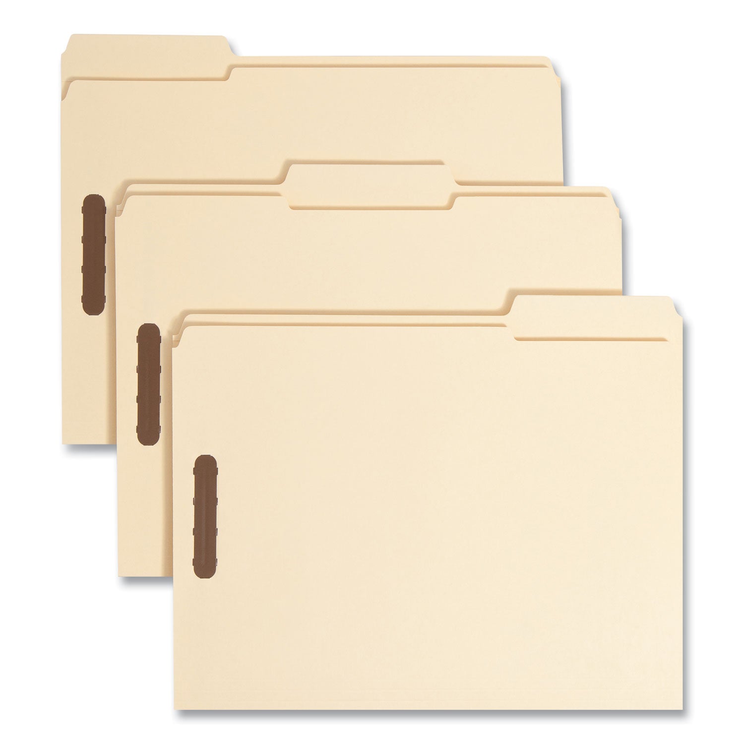 Recycled Top Tab Fastener Folders, 1/3-Cut Tabs: Assorted, 0.75" Expansion, 2 Fasteners, Letter Size, Manila Exterior, 50/Box -