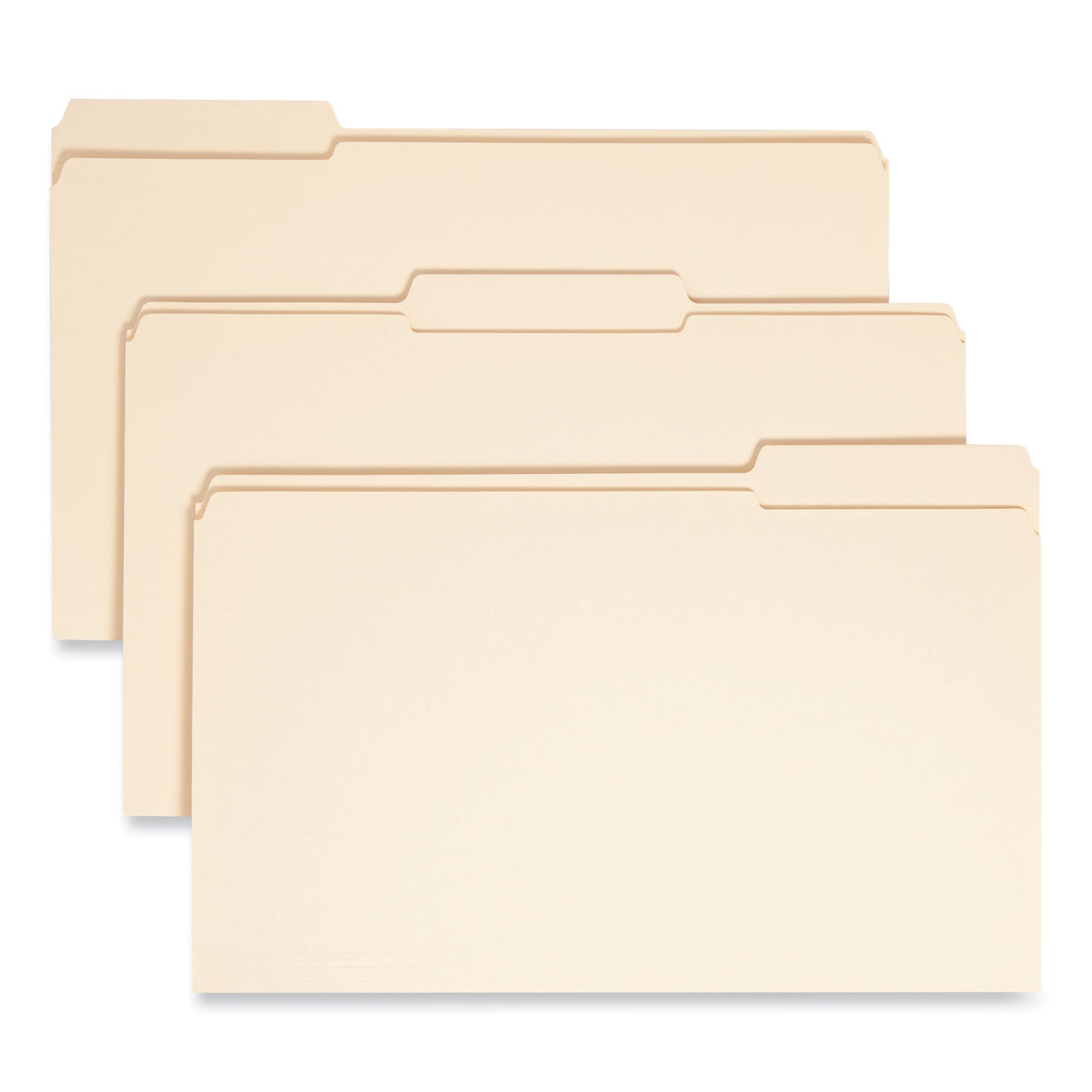 Reinforced Tab Manila File Folders, 1/3-Cut Tabs: Assorted, Legal Size, 0.75" Expansion, 11-pt Manila, 100/Box -