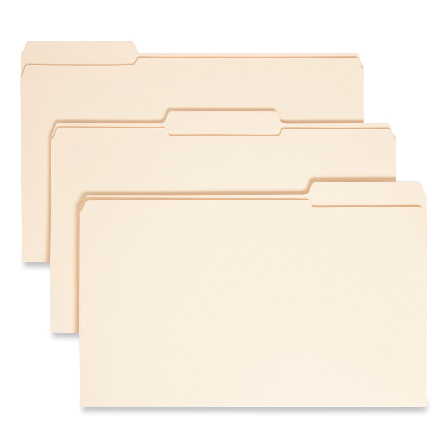 Reinforced Tab Manila File Folders, 1/3-Cut Tabs: Assorted, Legal Size, 0.75" Expansion, 14-pt Manila, 100/Box -