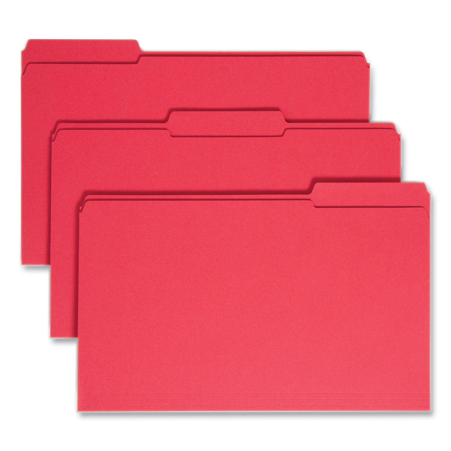 Reinforced Top Tab Colored File Folders, 1/3-Cut Tabs: Assorted, Legal Size, 0.75" Expansion, Red, 100/Box -