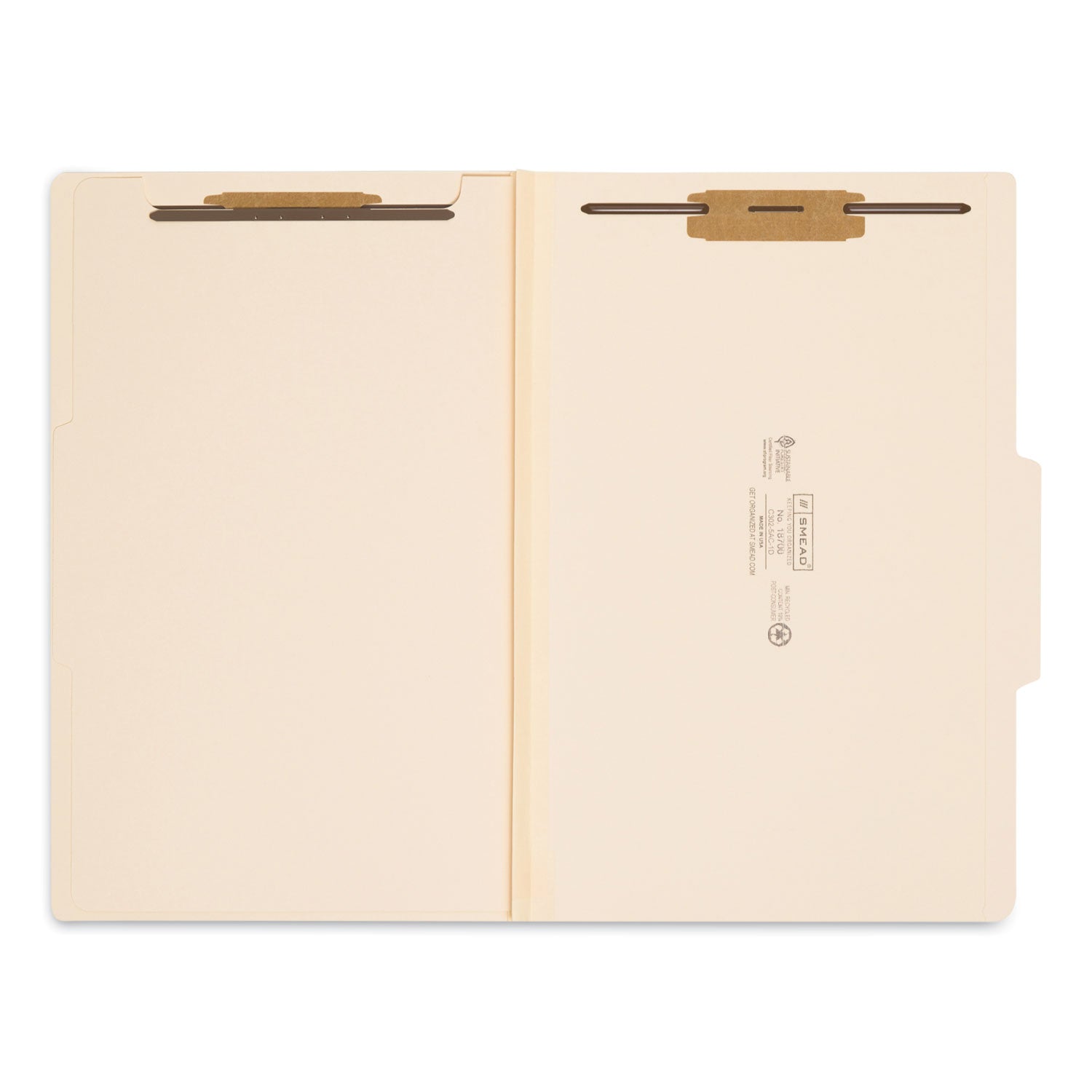 Four-Section Top Tab Classification Folders, 2" Expansion, 1 Divider, 4 Fasteners, Legal Size, Manila, 10/Box -