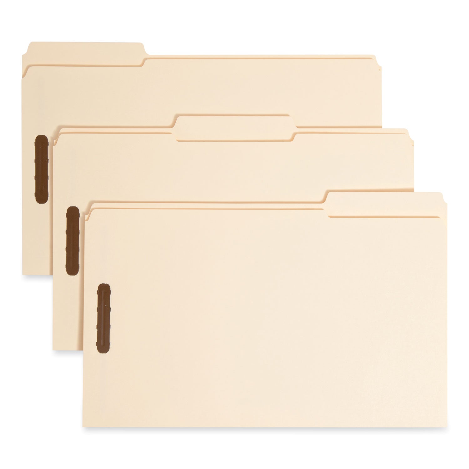 Top Tab Fastener Folders, 1/3-Cut Tabs: Assorted, 0.75" Expansion, 2 Fasteners, Legal Size, Manila Exterior, 50/Box -