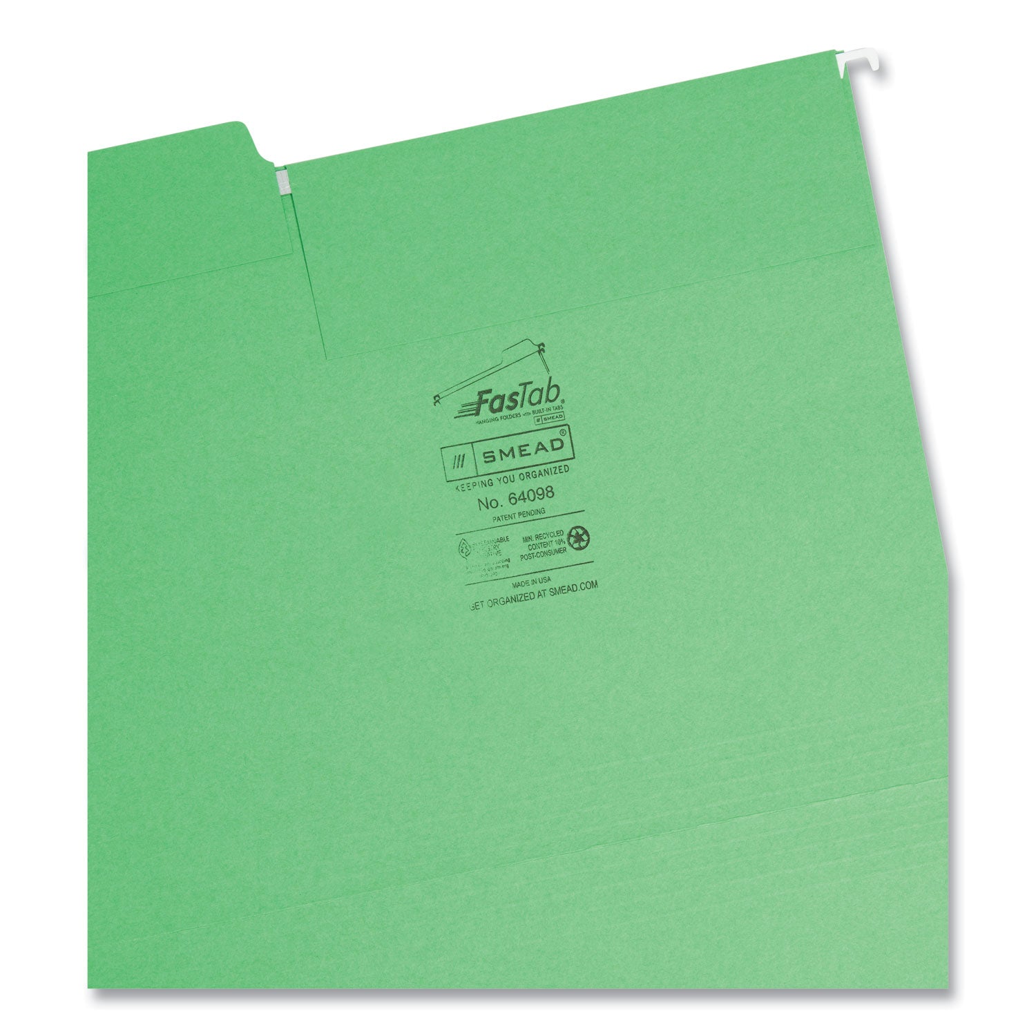 FasTab Hanging Folders, Letter Size, 1/3-Cut Tabs, Green, 20/Box -
