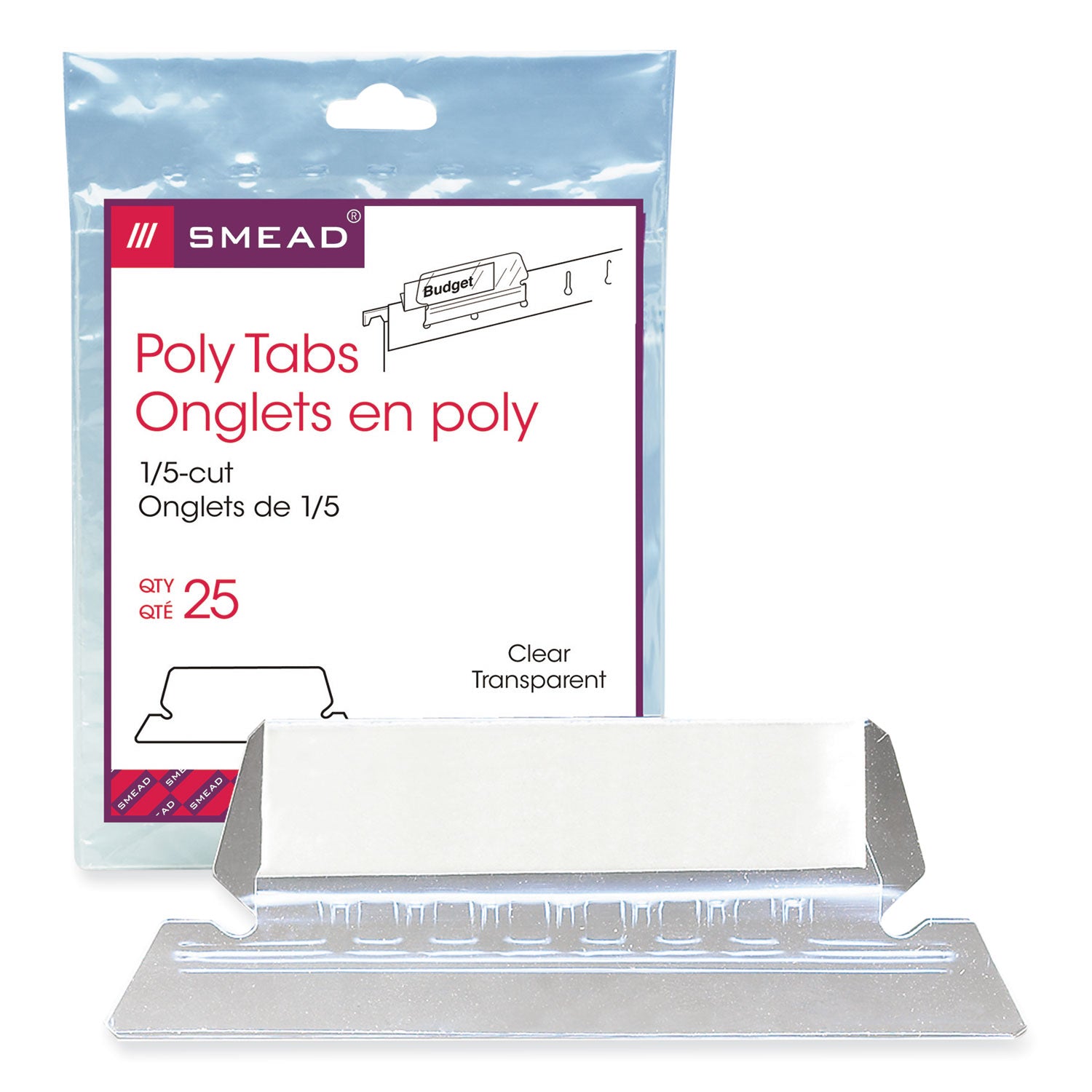 Poly Index Tabs and Inserts For Hanging File Folders, 1/5-Cut, White/Clear, 2.25" Wide, 25/Pack -