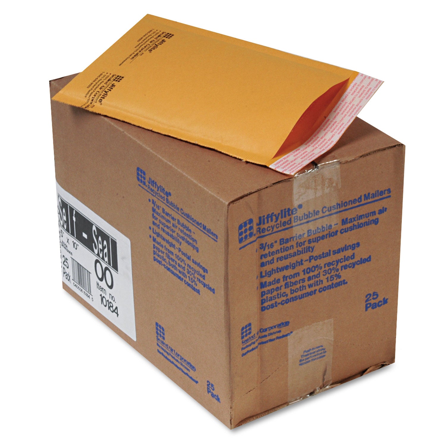 Jiffylite Self-Seal Bubble Mailer, #00, Barrier Bubble Air Cell Cushion, Self-Adhesive Closure, 5 x 10, Brown Kraft, 25/CT -