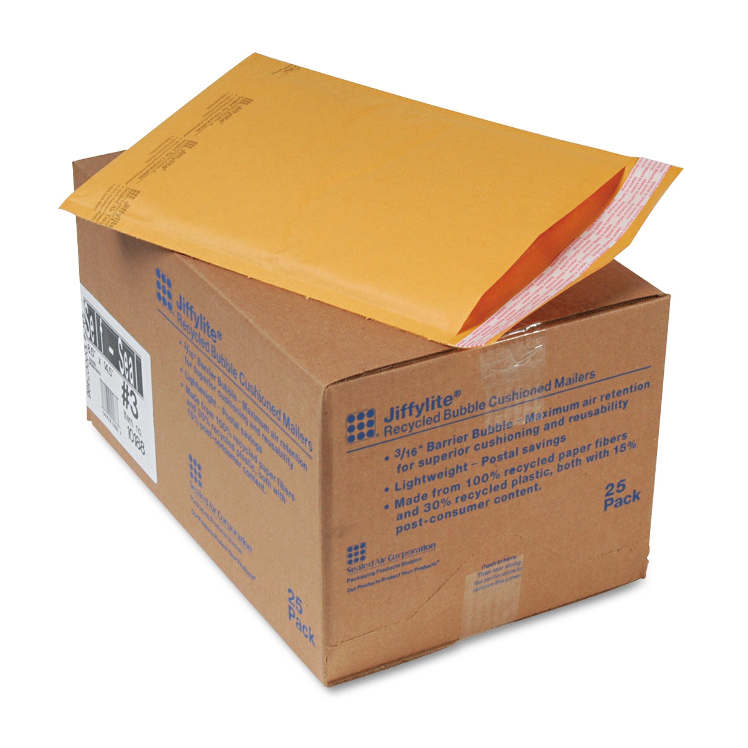Jiffylite Self-Seal Bubble Mailer, #3, Barrier Bubble Air Cell Cushion, Self-Adhesive Closure, 8.5 x 14.5, Brown Kraft, 25/CT -
