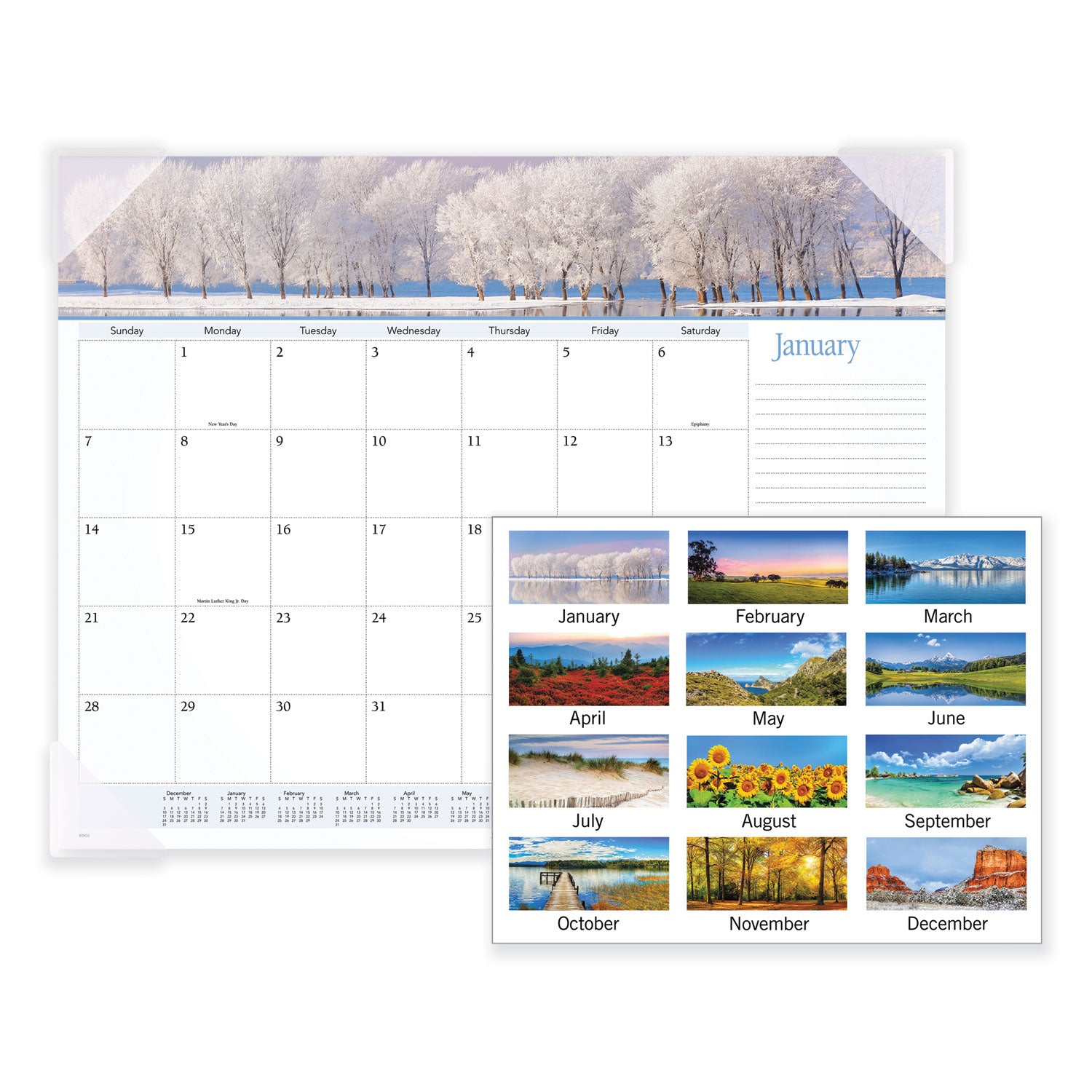 Landscape Panoramic Desk Pad, Landscapes Photography, 22 x 17, White Sheets, Clear Corners, 12-Month (Jan to Dec): 2024 -
