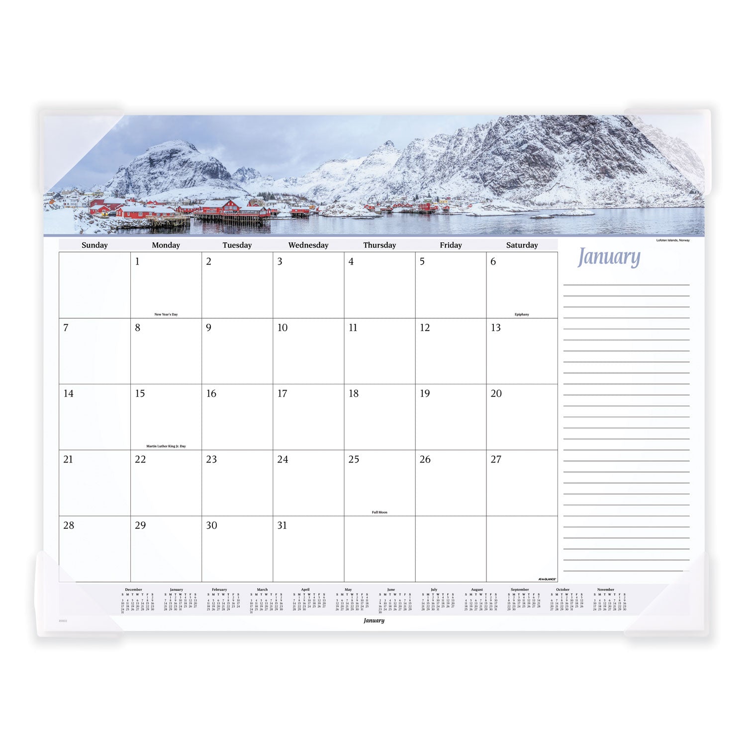 Seascape Panoramic Desk Pad, Seascape Panoramic Photography, 22 x 17, White Sheets, Clear Corners, 12-Month (Jan-Dec): 2024 -