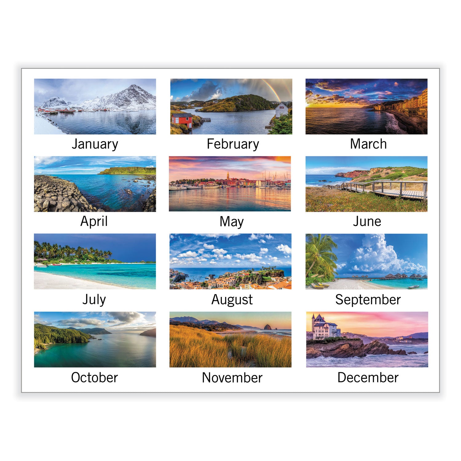 Seascape Panoramic Desk Pad, Seascape Panoramic Photography, 22 x 17, White Sheets, Clear Corners, 12-Month (Jan-Dec): 2024 -