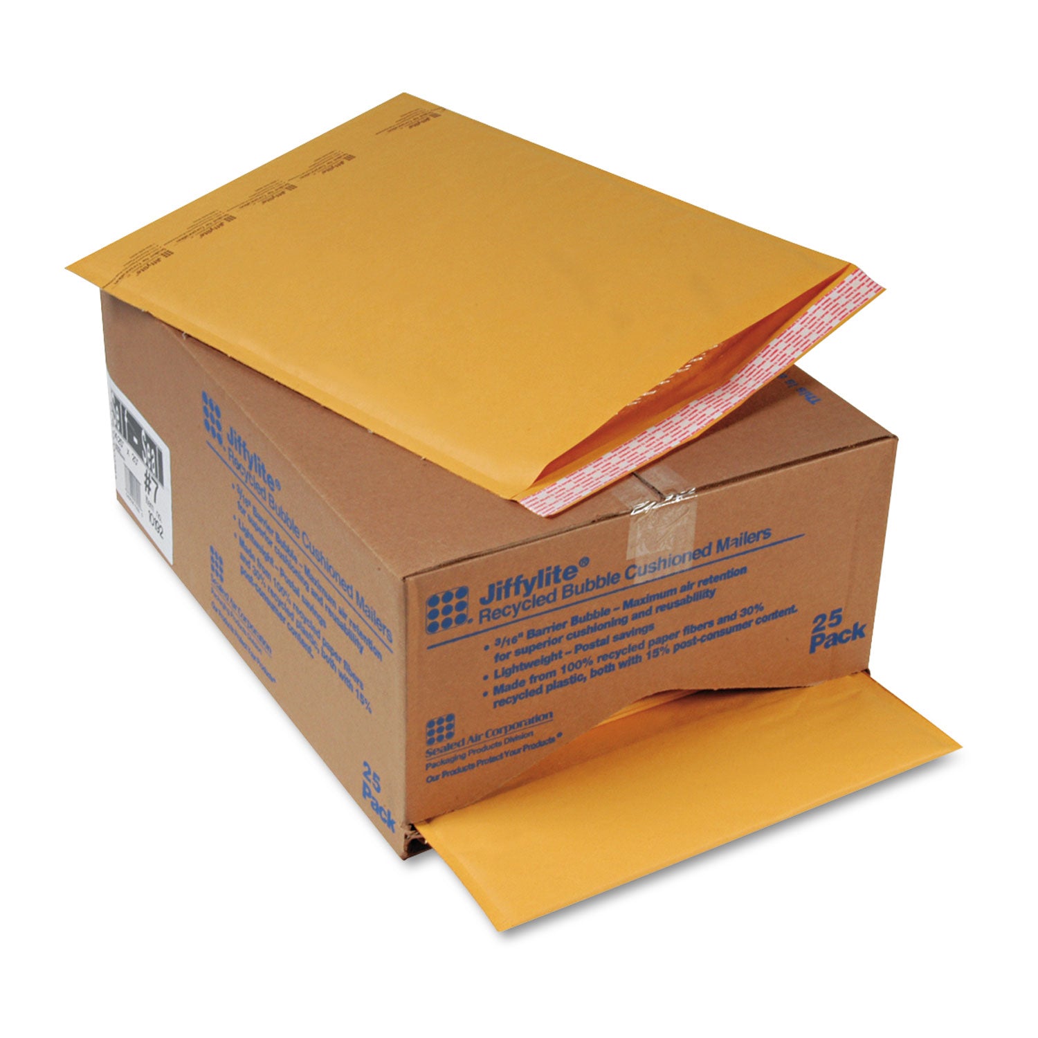 Jiffylite Self-Seal Bubble Mailer, #7, Barrier Bubble Air Cell Cushion, Self-Adhesive Closure, 14.25 x 20, Brown Kraft, 25/CT -
