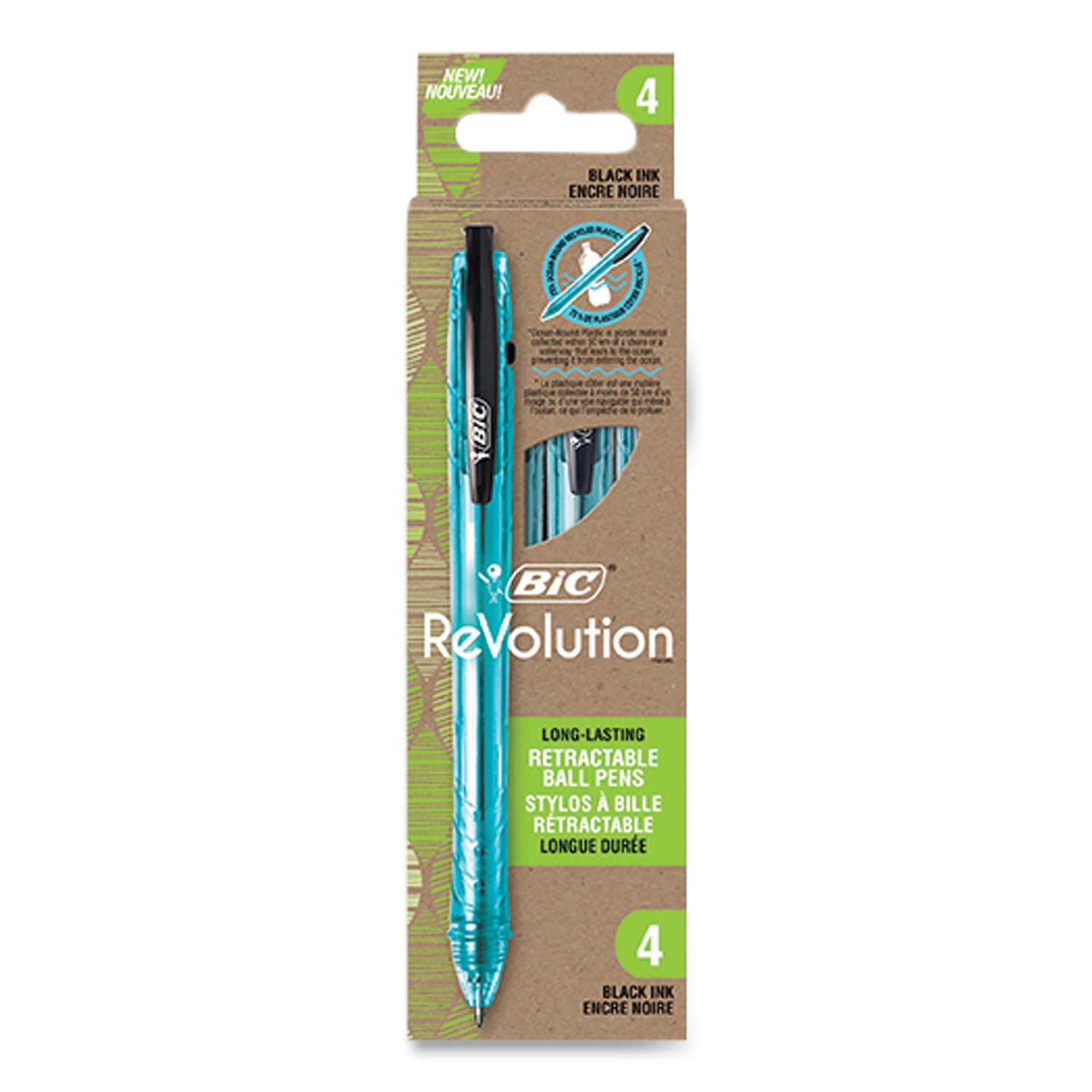 revolution-ocean-bound-ballpoint-pen-retractable-medium-1-mm-black-ink-translucent-blue-barrel-4-pack_bicbprrp41blk - 1