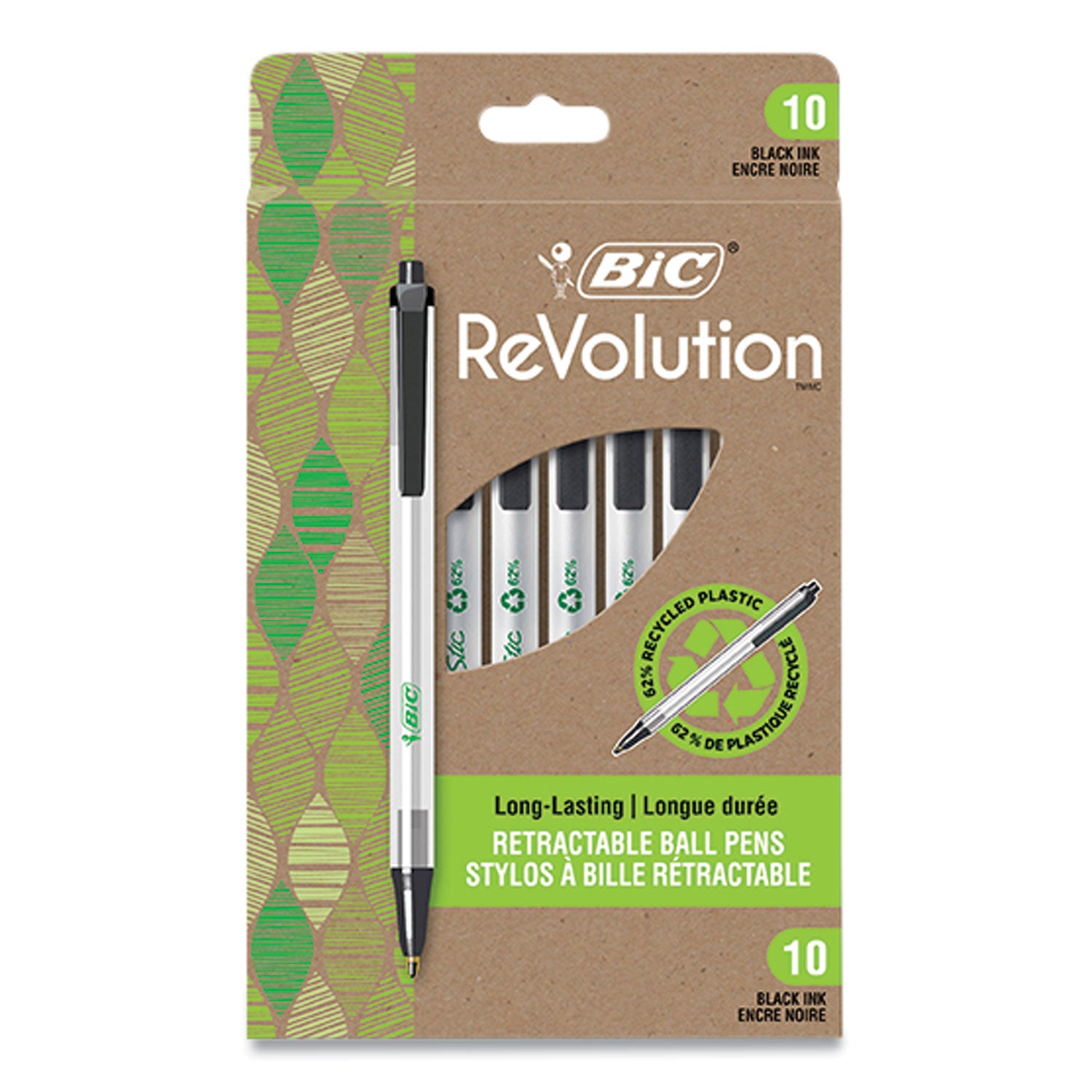 ecolutions-clic-stic-ballpoint-pen-retractable-medium-1-mm-black-ink-translucent-frost-black-barrel-10-pack_biccsem10blk - 1