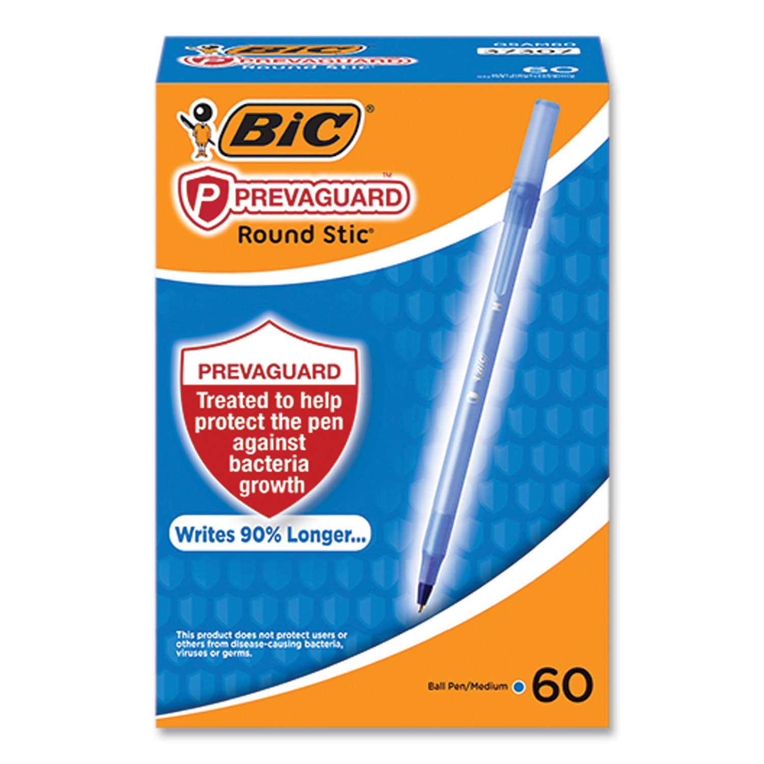 prevaguard-round-stic-pen-stick-medium-1-mm-blue-ink-translucent-blue-barrel-60-pack_bicgsam60blu - 1