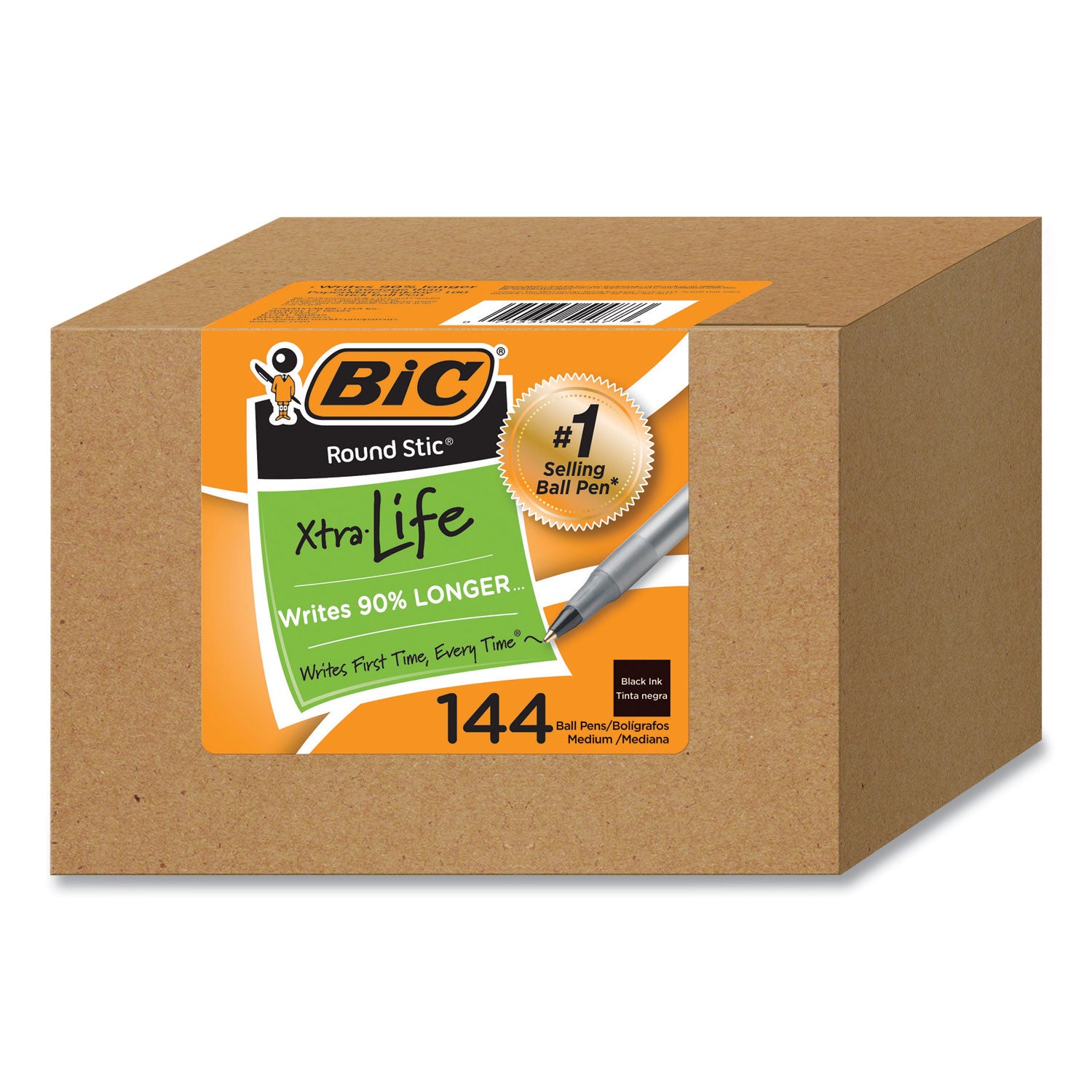 round-stic-xtra-life-ballpoint-pen-stick-medium-1-mm-black-ink-translucent-black-barrel-144-pack_bicgsm144azblk - 1