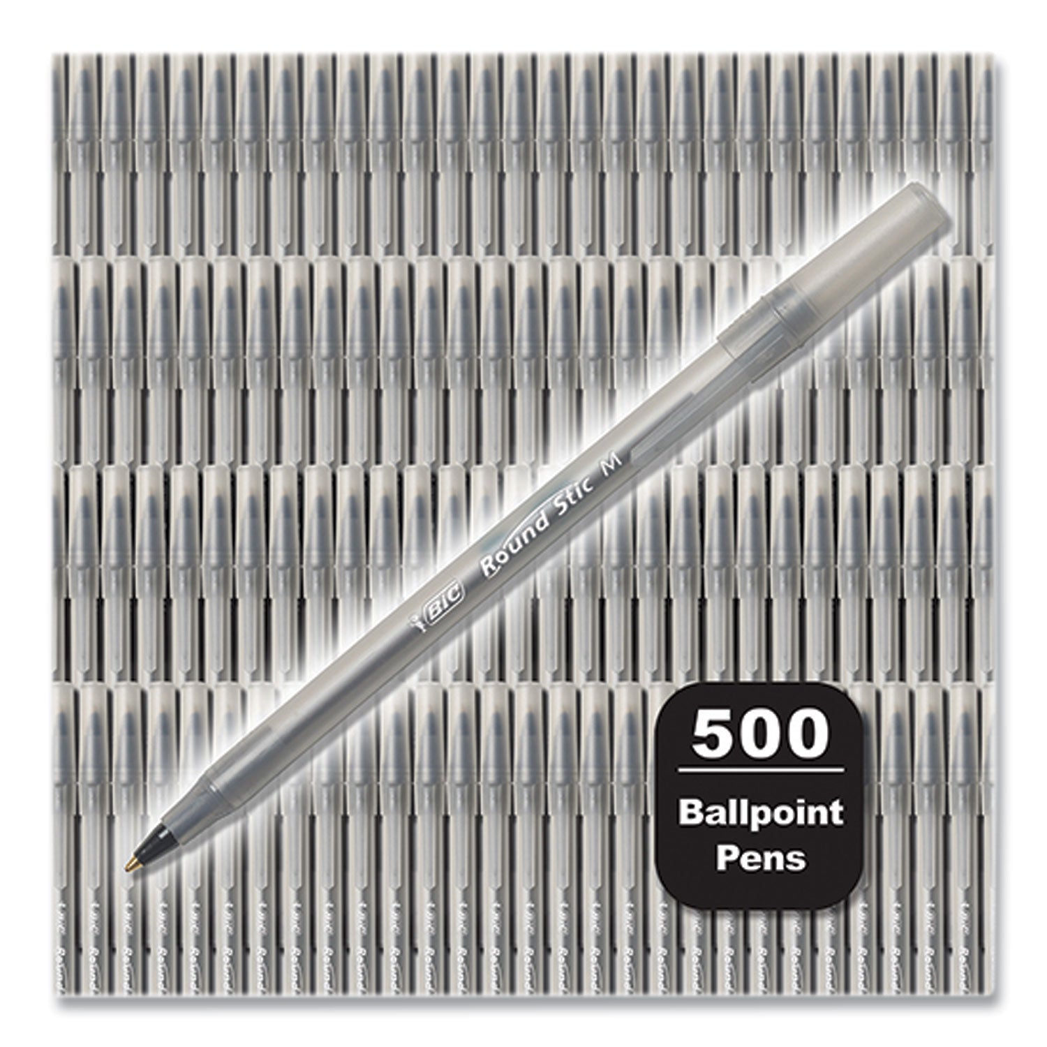 round-stic-xtra-life-ballpoint-pen-stick-medium-1-mm-black-ink-translucent-black-barrel-500-pack_bicgsm500eblk - 2