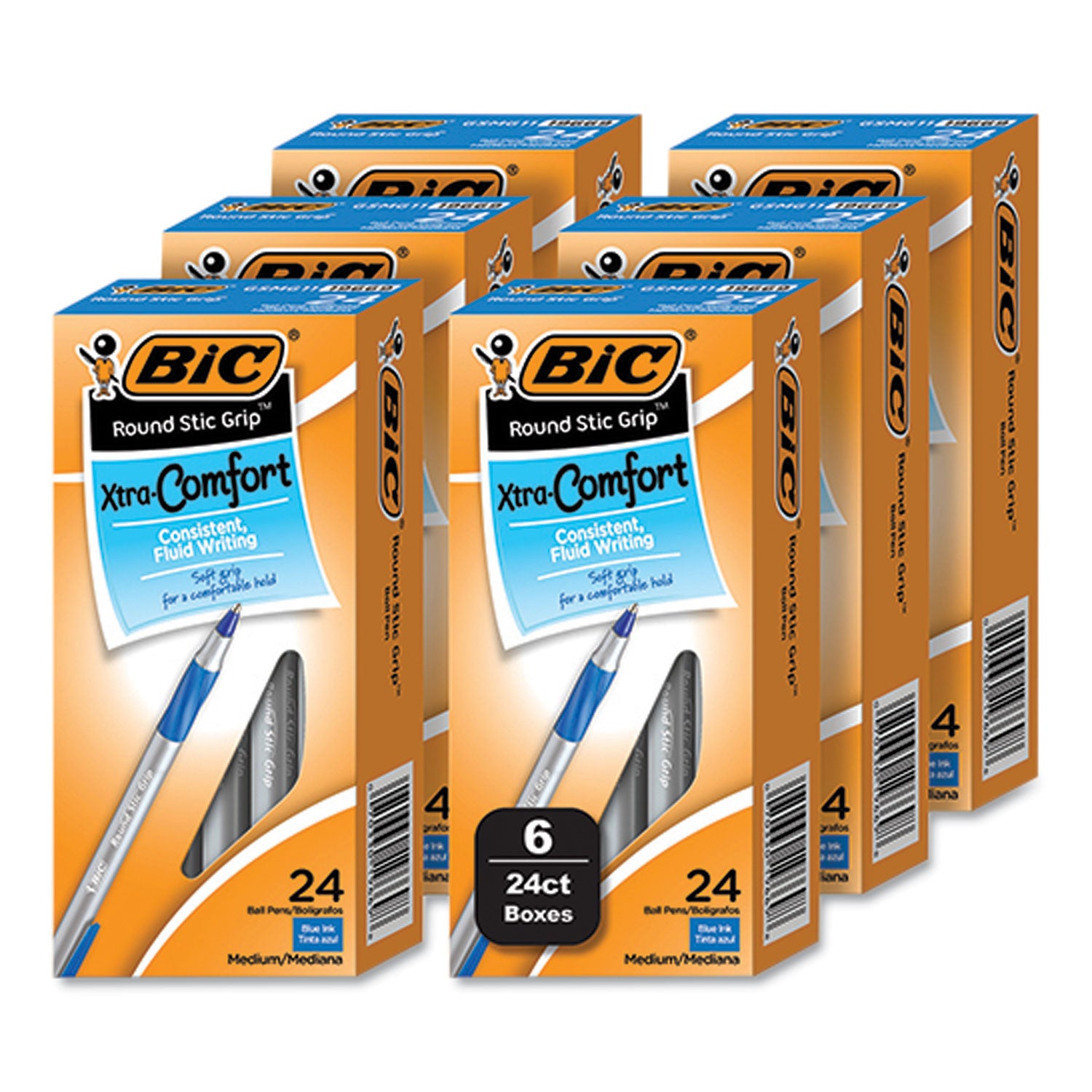 round-stic-grip-xtra-comfort-ballpoint-pen-medium-1-mm-blue-ink-gray-blue-barrel-24-box-6-boxes-pack_bicgsmg144eblu - 1
