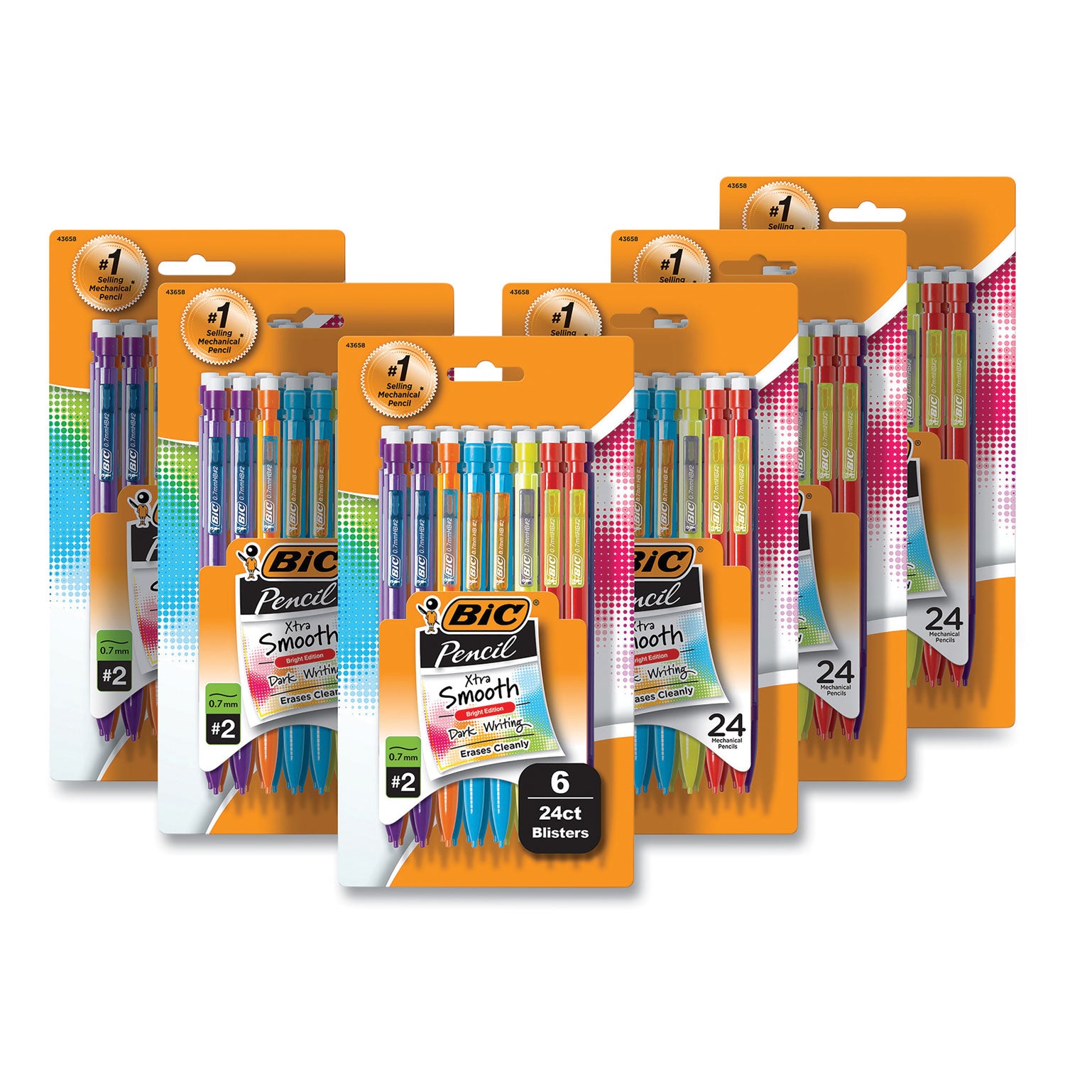 xtra-smooth-bright-edition-mechanical-pencils-07-mm-hb-#2-black-lead-assorted-barrel-colors-24-pack-6-packs-carton_bicmpce144eblk - 1