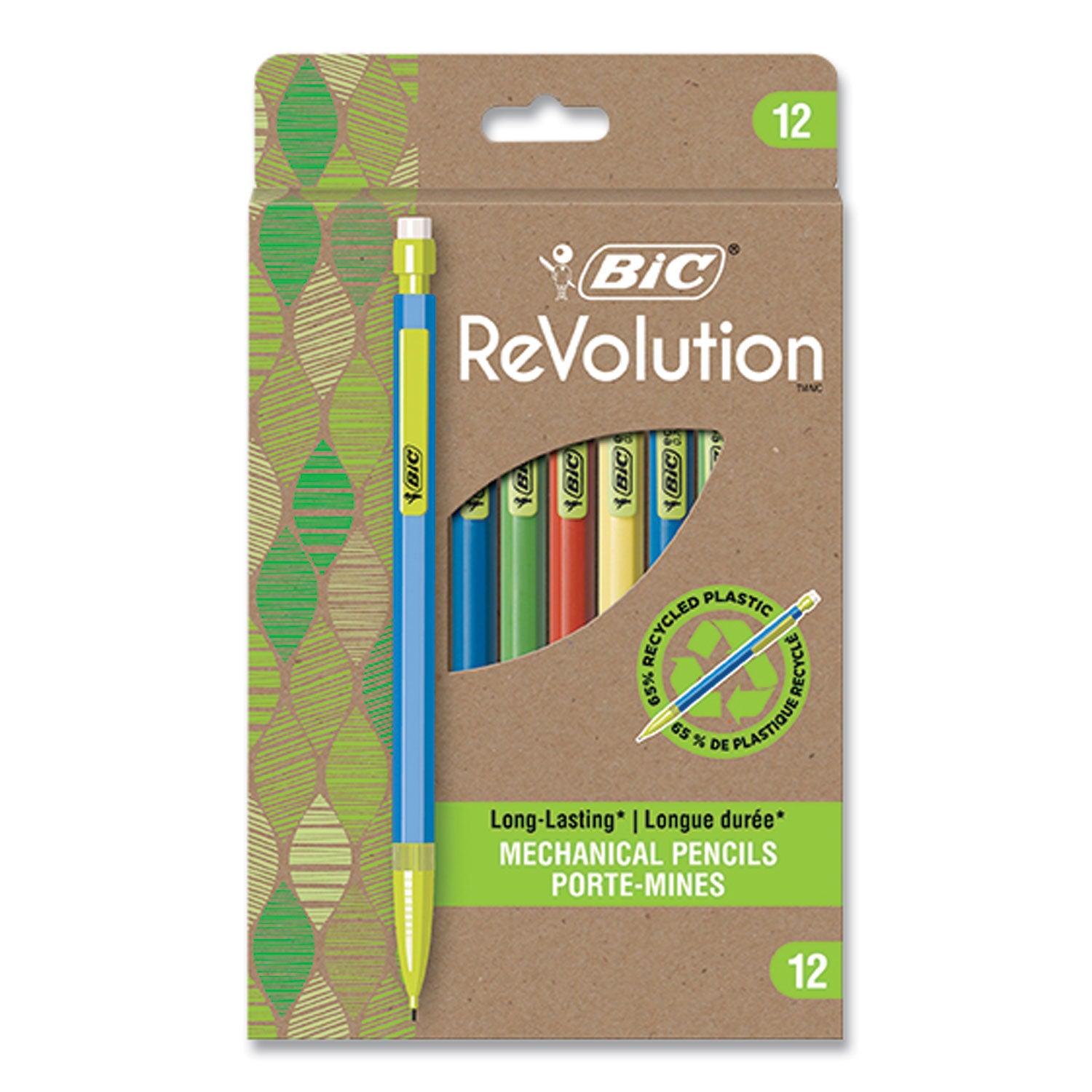 revolution-mechanical-pencil-07-mm-hb-#2-black-lead-assorted-barrel-colors-12-pack_bicmpe12blk - 1