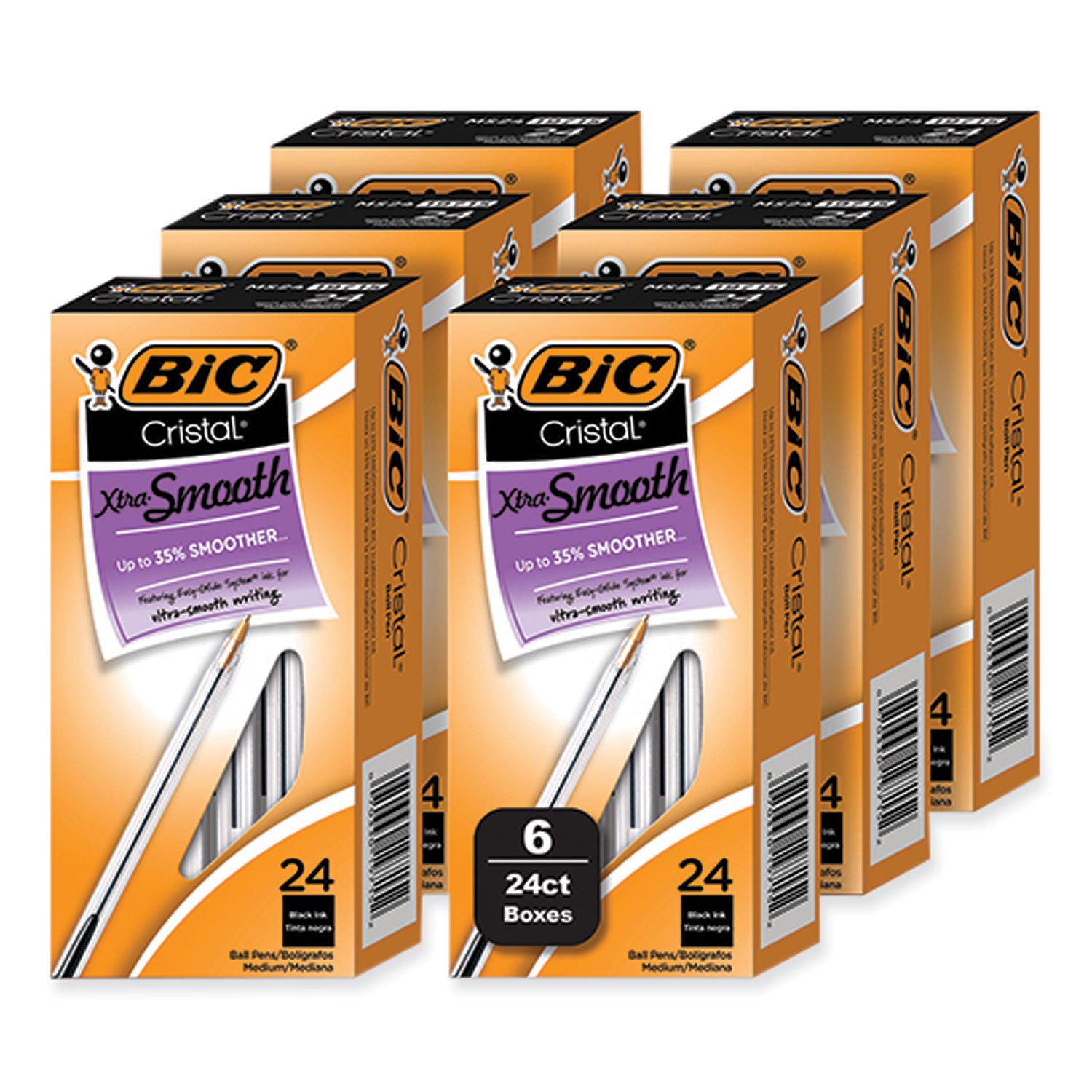 cristal-xtra-smooth-ballpoint-pen-stick-medium-1-mm-black-ink-clear-barrel-24-box-6-boxes-pack_bicms144eblk - 1