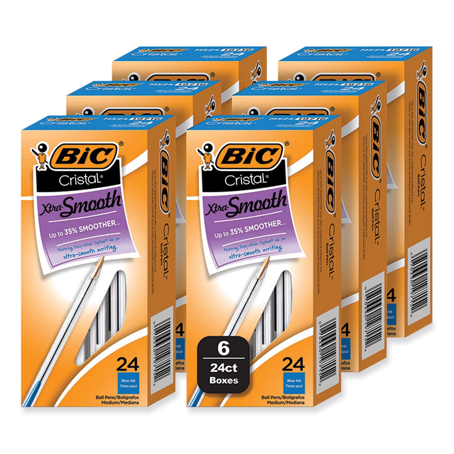 cristal-xtra-smooth-ballpoint-pen-stick-medium-1-mm-blue-ink-clear-barrel-24-box-6-boxes-pack_bicms144eblu - 1