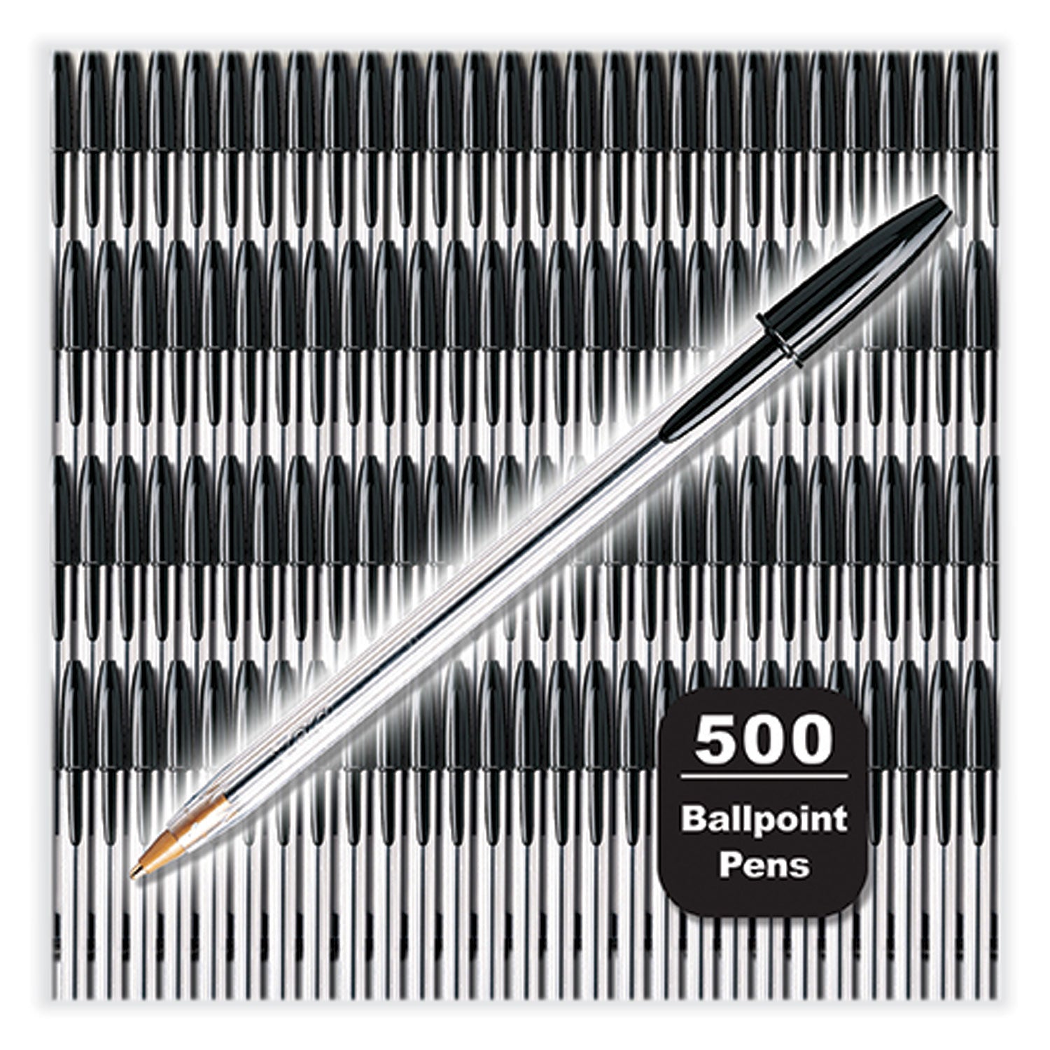 cristal-xtra-smooth-ballpoint-pen-stick-medium-1-mm-black-ink-clear-barrel-500-pack_bicms500eblk - 2