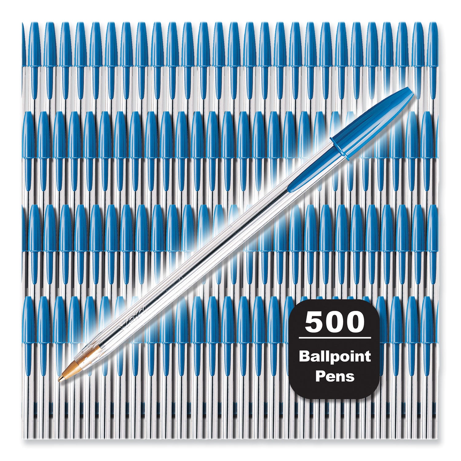 cristal-xtra-smooth-ballpoint-pen-stick-medium-1-mm-blue-ink-clear-barrel-500-pack_bicms500eblu - 2