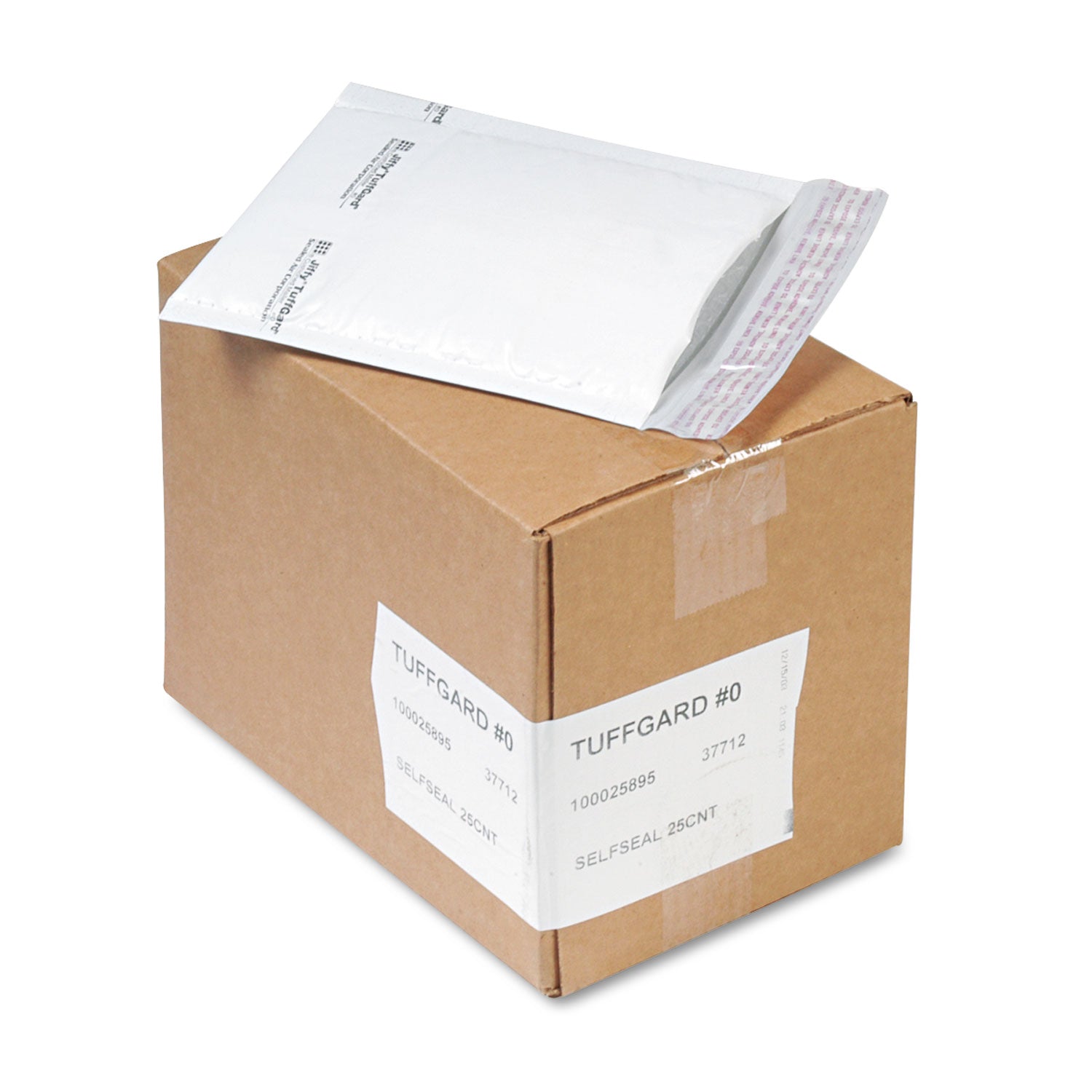 Jiffy TuffGard Self-Seal Cushioned Mailer, #0, Barrier Bubble Air Cell Cushion, Self-Adhesive Closure, 6 x 10, White, 25/CT -