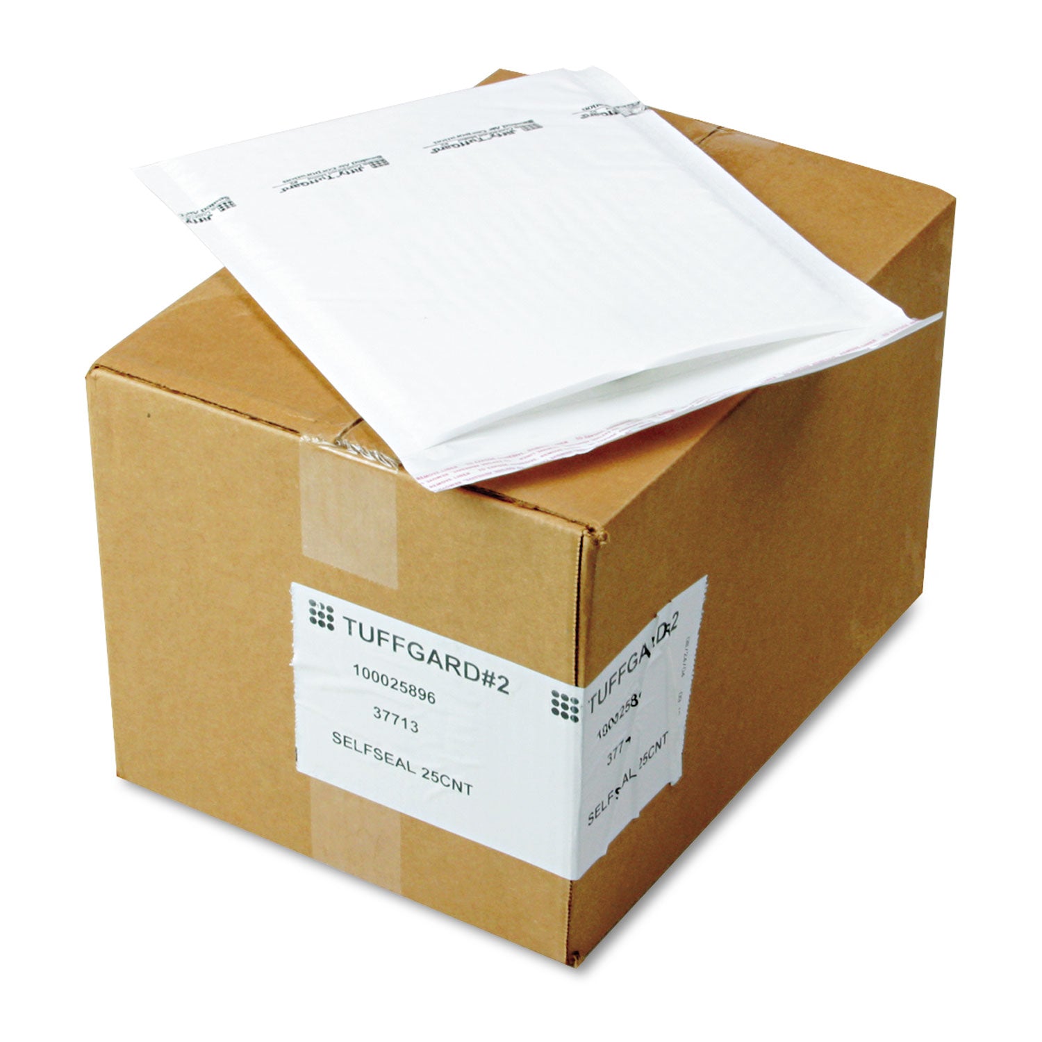 Jiffy TuffGard Self-Seal Cushioned Mailer, #2, Barrier Bubble Air Cell Cushion, Self-Adhesive Closure, 8.5 x 12, White, 25/CT -