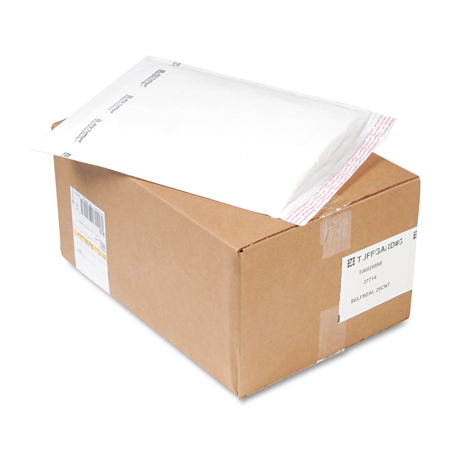 Jiffy TuffGard Self-Seal Cushioned Mailer,#5, Barrier Bubble Air Cell Cushion, Self-Adhesive Closure, 10.5 x 16, White, 25/CT -