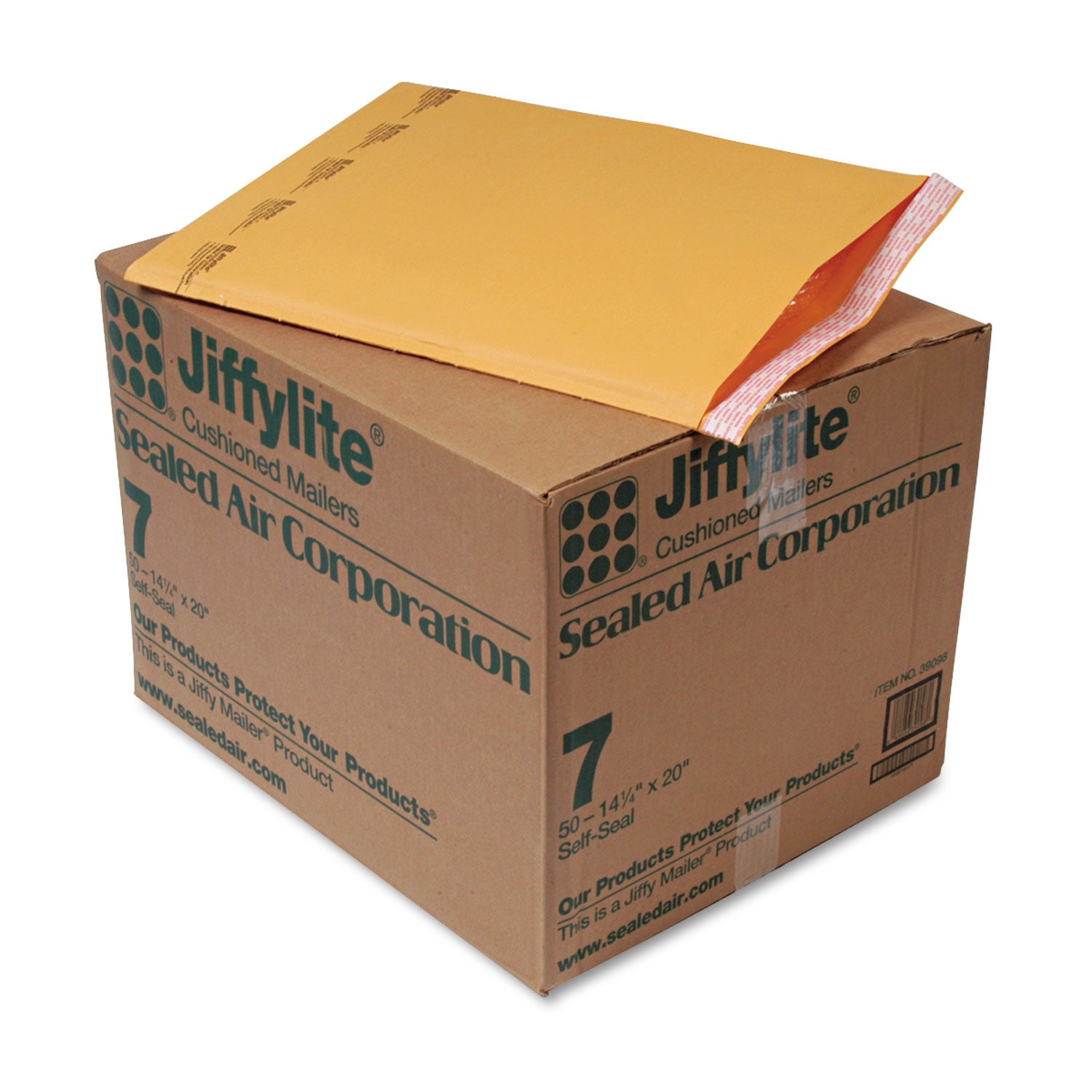 Jiffylite Self-Seal Bubble Mailer, #7, Barrier Bubble Air Cell Cushion, Self-Adhesive Closure, 14.25 x 20, Brown Kraft, 50/CT -