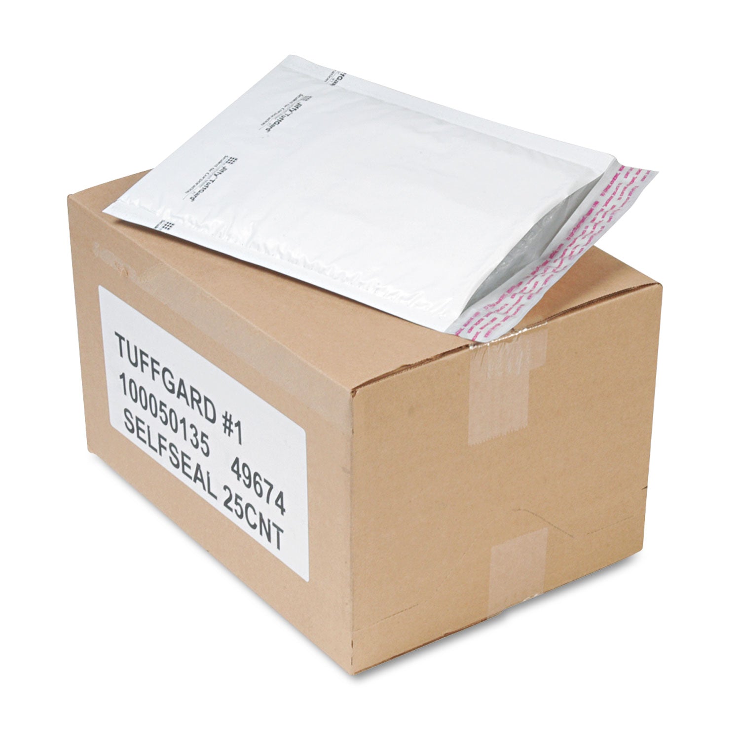 Jiffy TuffGard Self-Seal Cushioned Mailer,#1, Barrier Bubble Air Cell Cushion, Self-Adhesive Closure, 7.25 x 12, White, 25/CT -