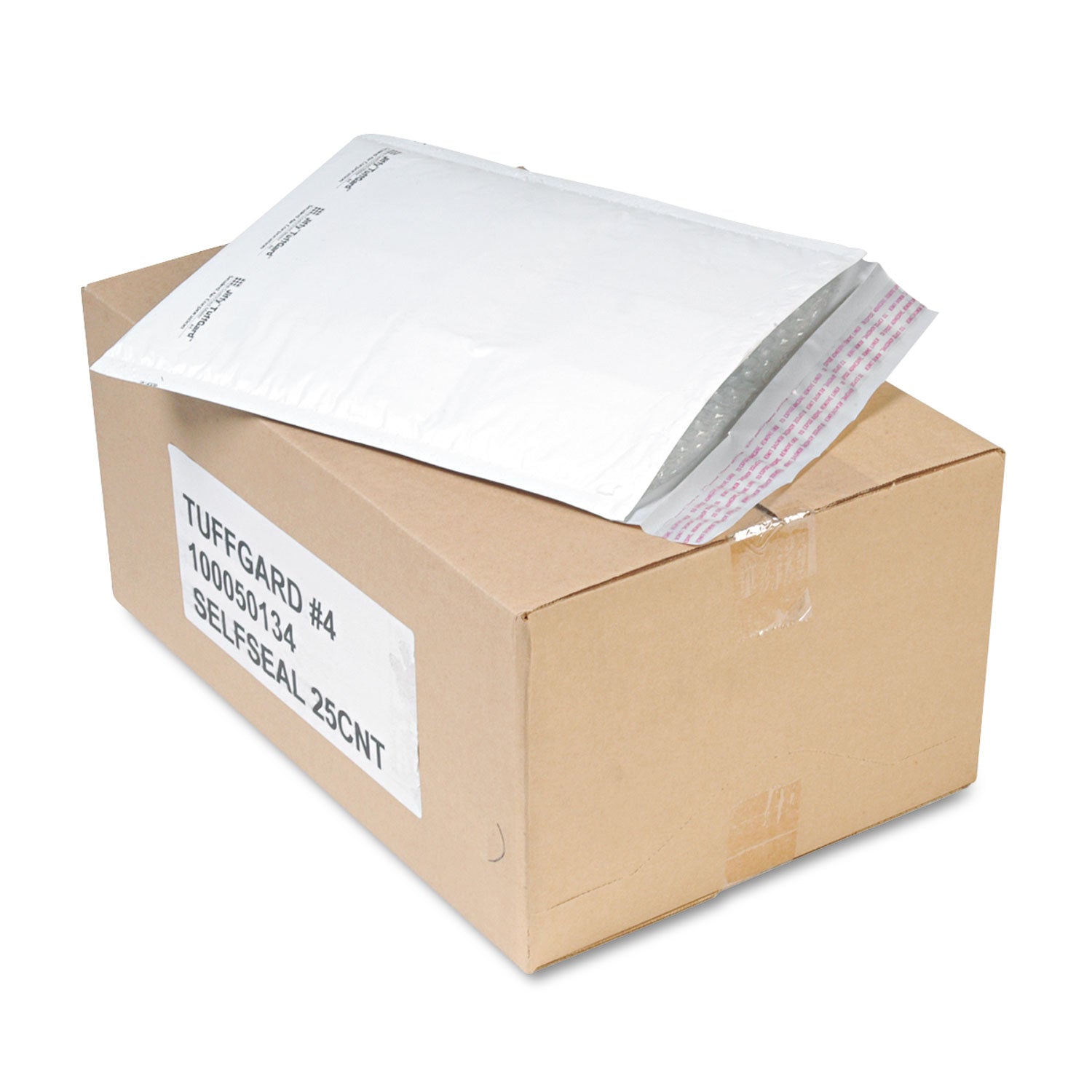 Jiffy TuffGard Self-Seal Cushioned Mailer,#4, Barrier Bubble Air Cell Cushion, Self-Adhesive Closure, 9.5 x 14.5, White,25/CT -