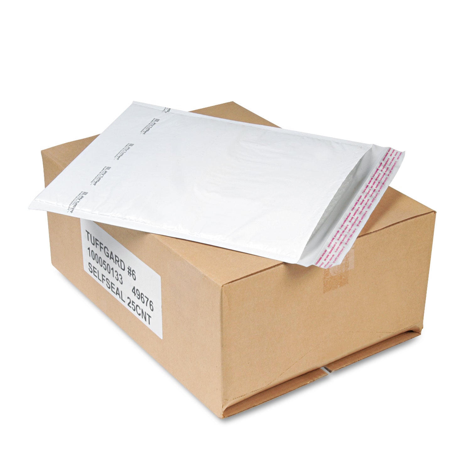 Jiffy TuffGard Self-Seal Cushioned Mailer, #6, Barrier Bubble Air Cell Cushion, Self-Adhesive Closure, 12.5 x 19, White,25/CT -