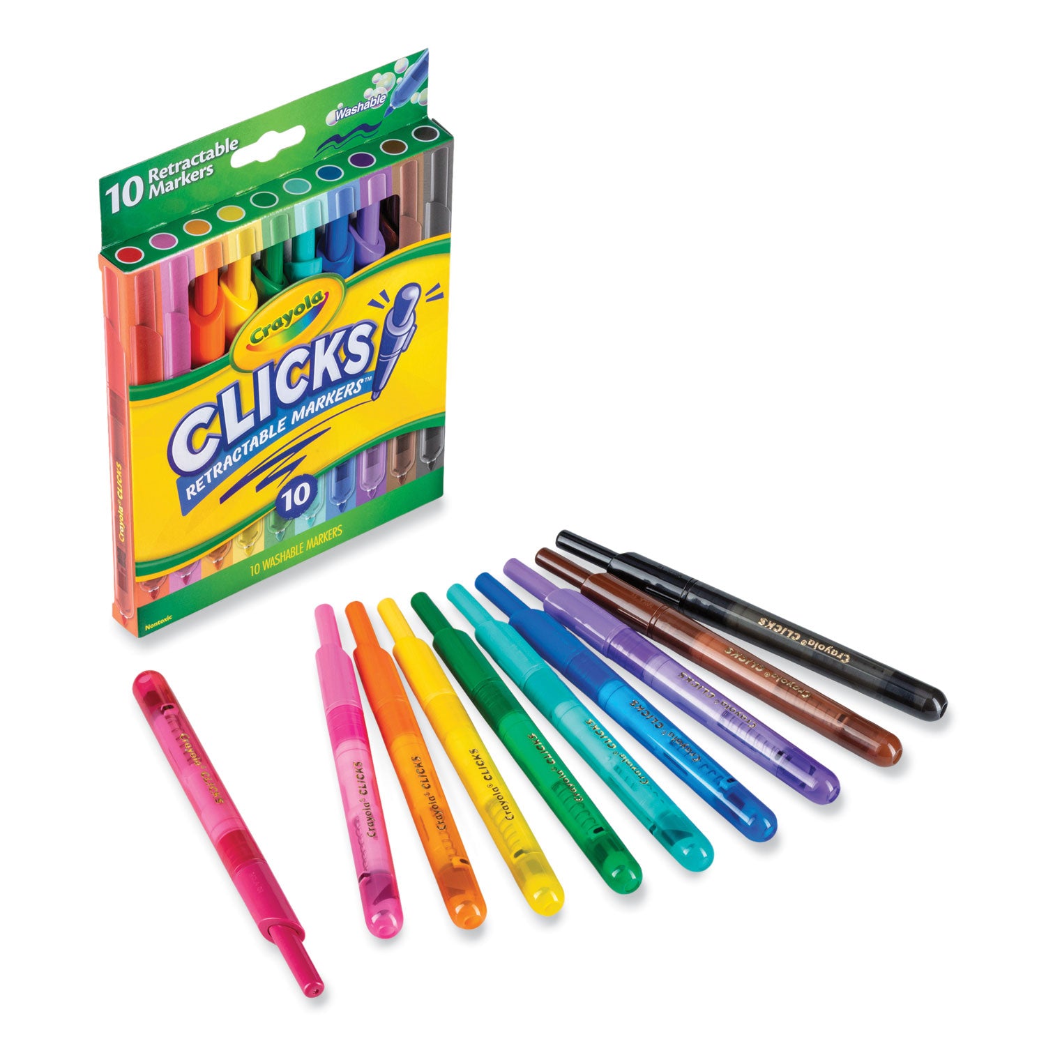 super-clicks-retractable-markers-assorted-bullet-tip-sizes-assorted-colors-10-pack_cyo588370 - 1