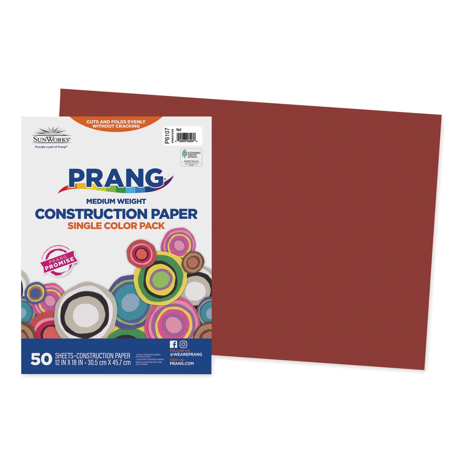SunWorks Construction Paper, 50 lb Text Weight, 12 x 18, Red, 50/Pack -