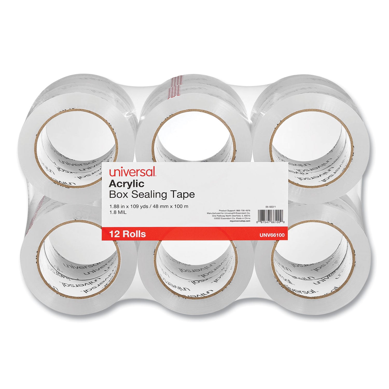 Deluxe General-Purpose Acrylic Box Sealing Tape, 3" Core, 1.88" x 109 yds, Clear, 12/Pack -