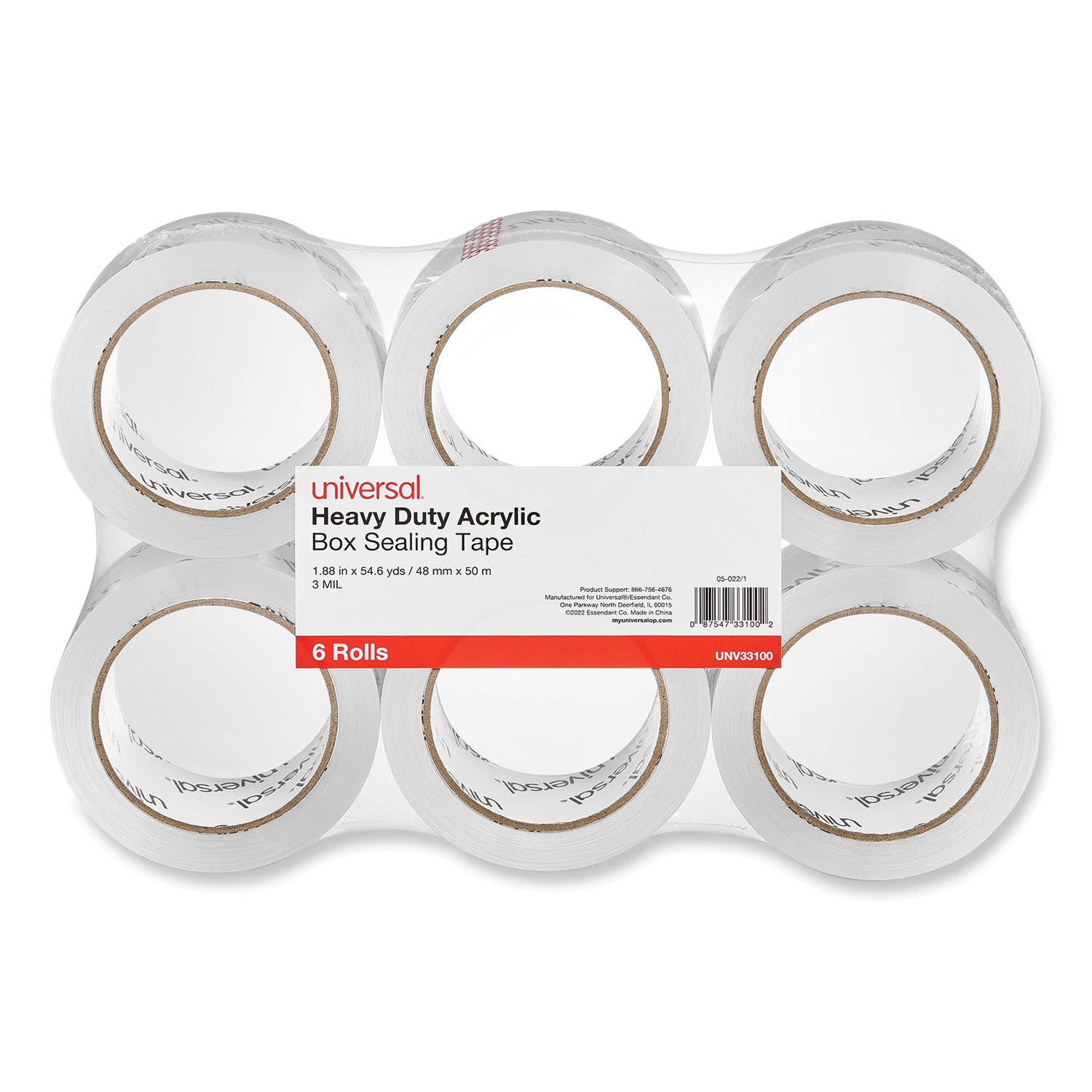 Heavy-Duty Acrylic Box Sealing Tape, 3" Core, 1.88" x 54.6 yds, Clear, 6/Pack -