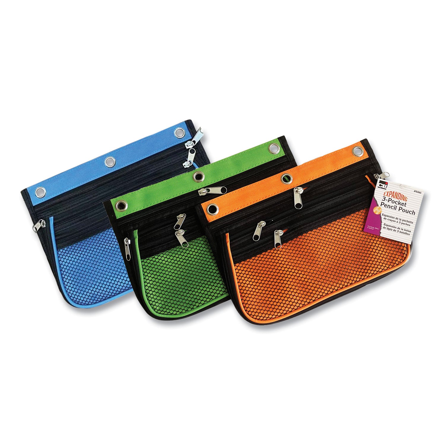 three-pocket-binder-insertable-expandable-pencil-pouch-1025-x-75-assorted-colors-3-pack_leo763653 - 1