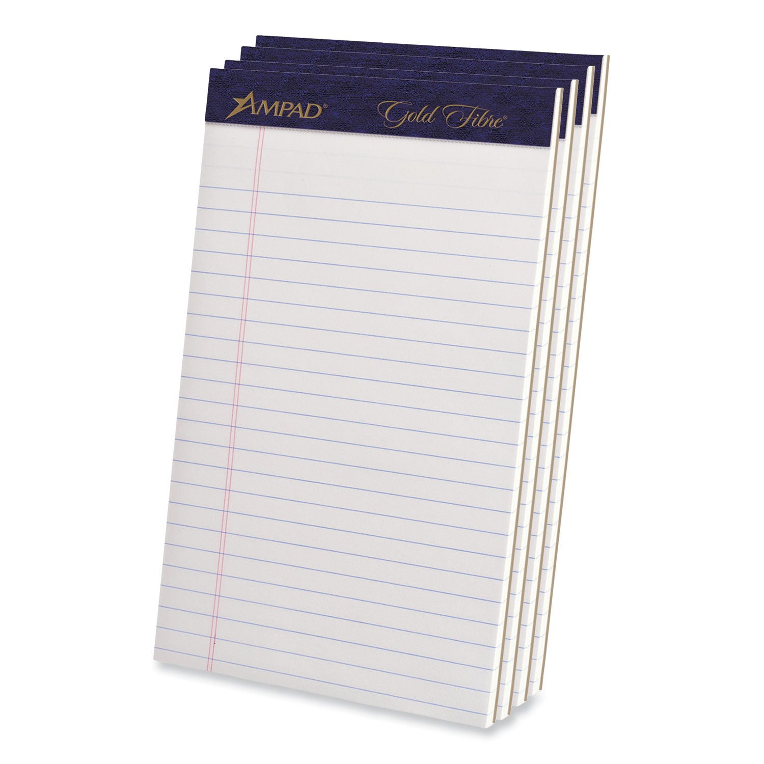 Gold Fibre Writing Pads, Narrow Rule, 50 White 5 x 8 Sheets, 4/Pack -
